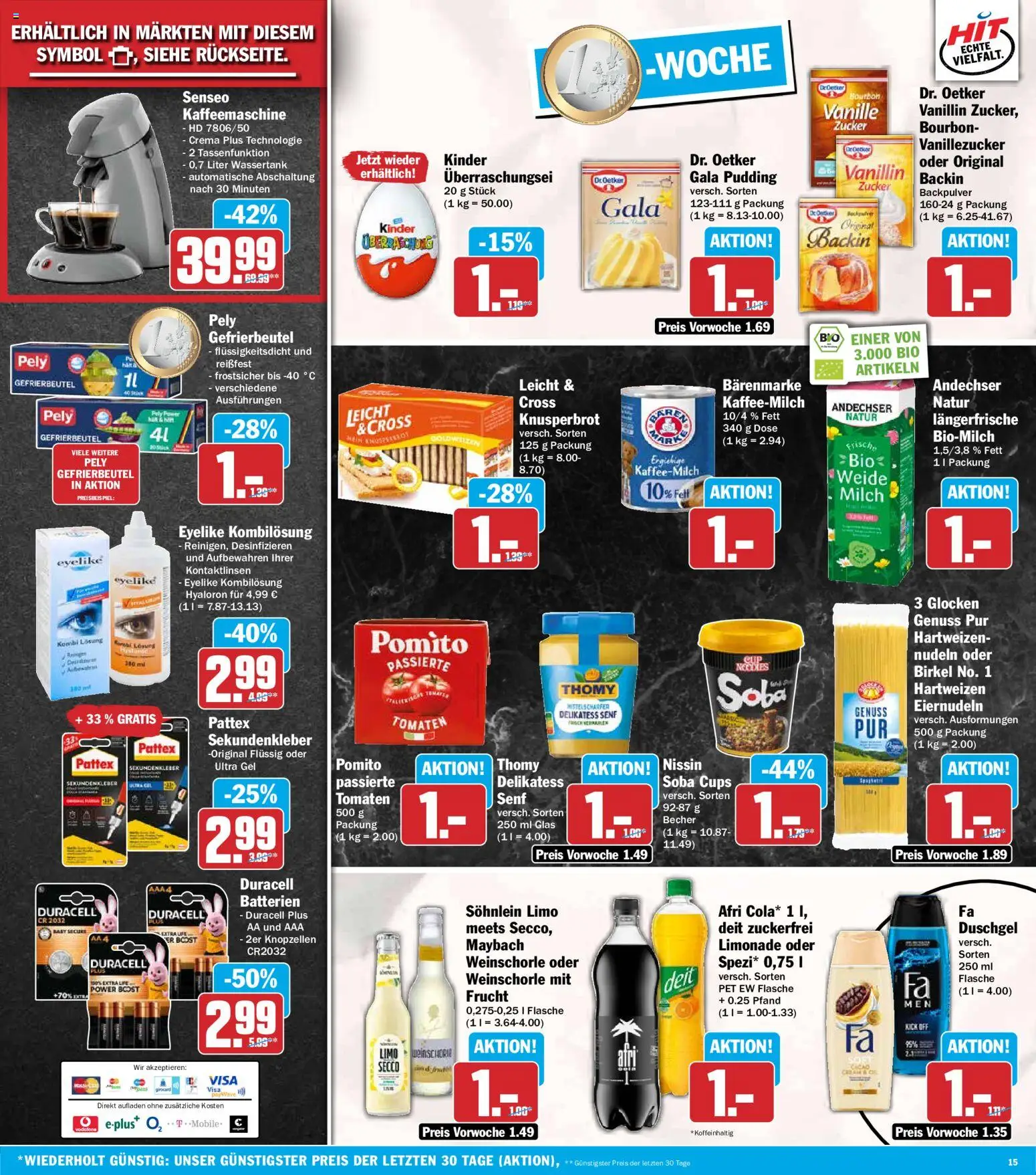 HIT Prospekt – gültig ab 07.09.2026 | Seite: 15 | Produkte: Kaffeemaschine, Milch, Pudding, Nudeln