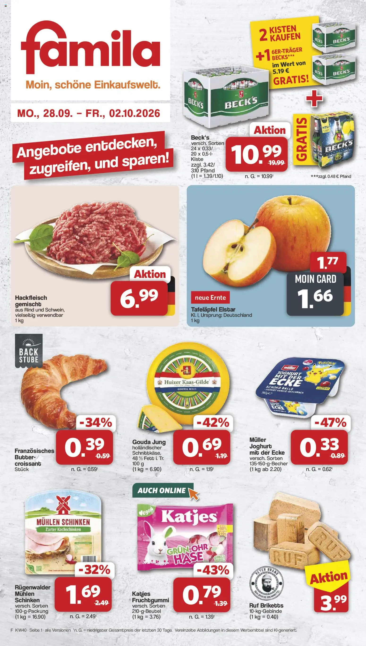 Famila Nordwest Prospekt – gültig ab 28.09.2026 | Seite: 1 | Produkte: Butter, Gouda, Katjes, Vanille