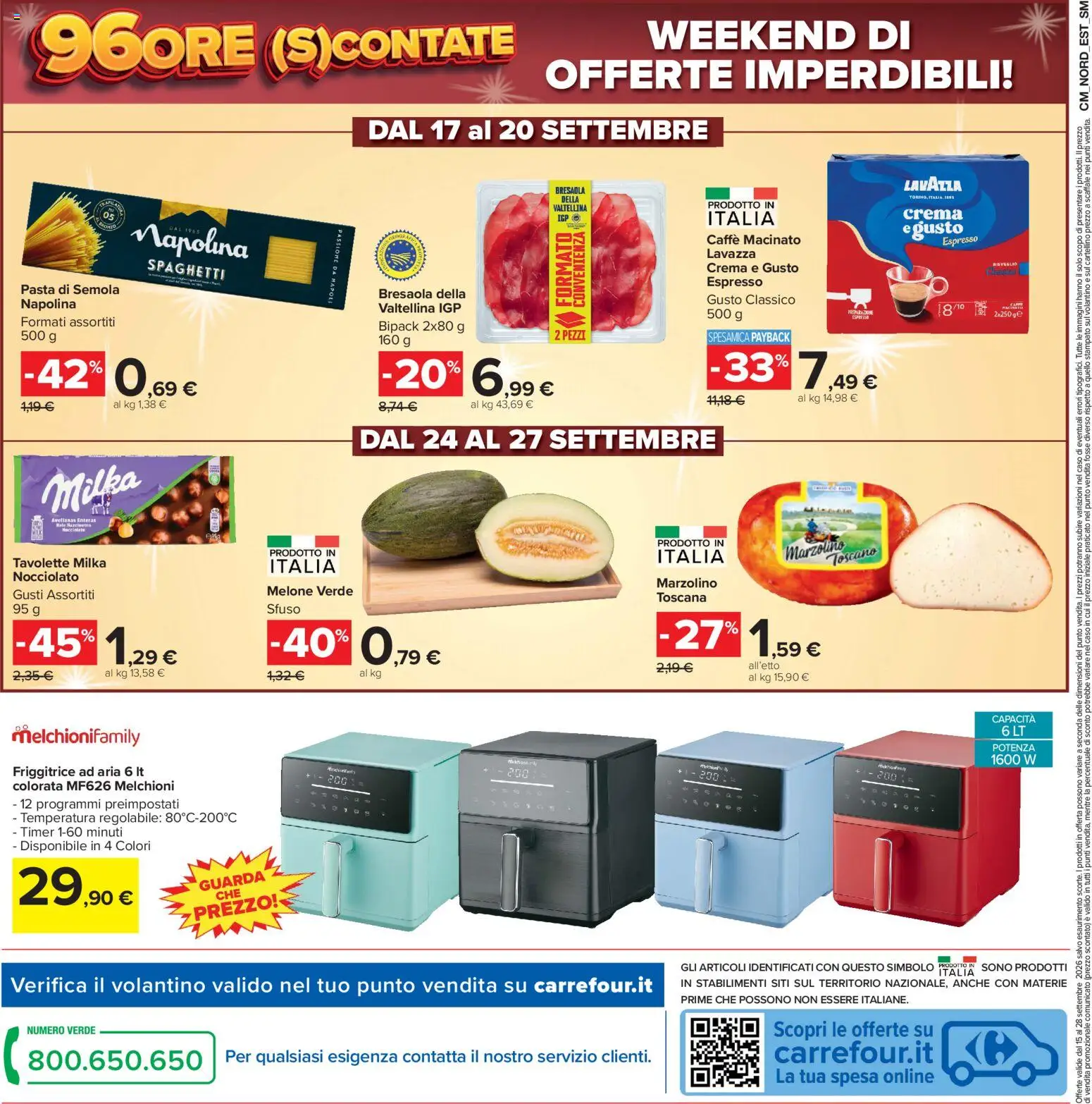 Volantino Carrefour del 15/09/2026 | Pagina: 30 | Prodotti: Bresaola, Semola, Friggitrice, Macinato