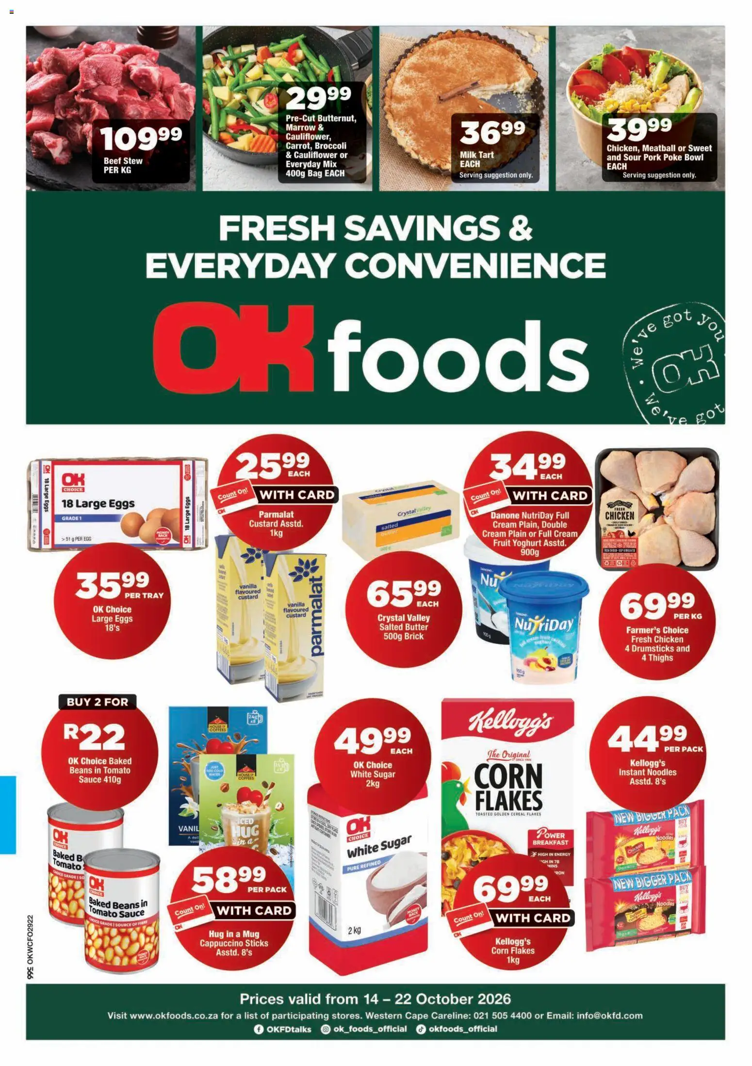 New OK Foods catalogue – valid from 14/10/2026 | Page: 1 | Products: Corn, Bowl, Eggs, Beef