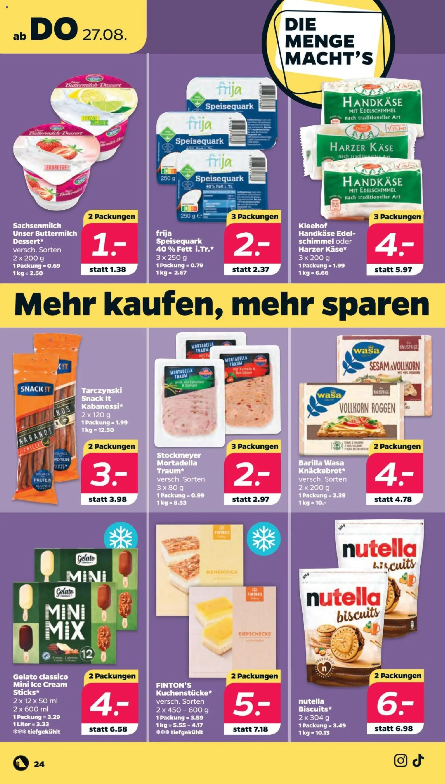 Netto Prospekt – gültig ab 23.08.2026 | Seite: 28 | Produkte: Buttermilch, Käse, Barilla, Nutella