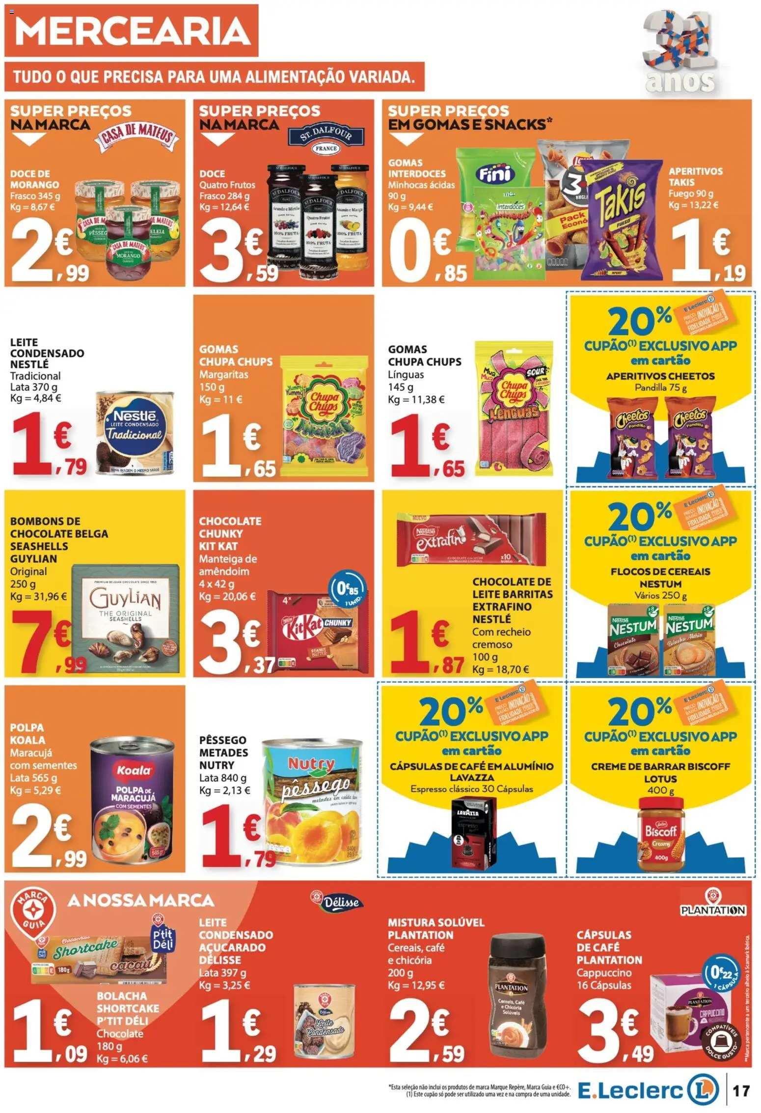 E.Leclerc folheto Semanal Aniversário 31 │ válido de 22/10/2026 | Página: 17 | Produtos: Manga, Cappuccino, Ananás, Café