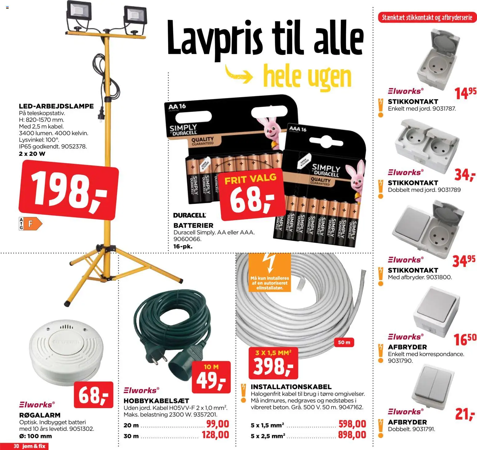 Jem & fix tilbudsavis – gyldig fra 03.05.2026 | Side: 30 | Produkter: Stikkontakt, Batterier, Kabel, Batteri
