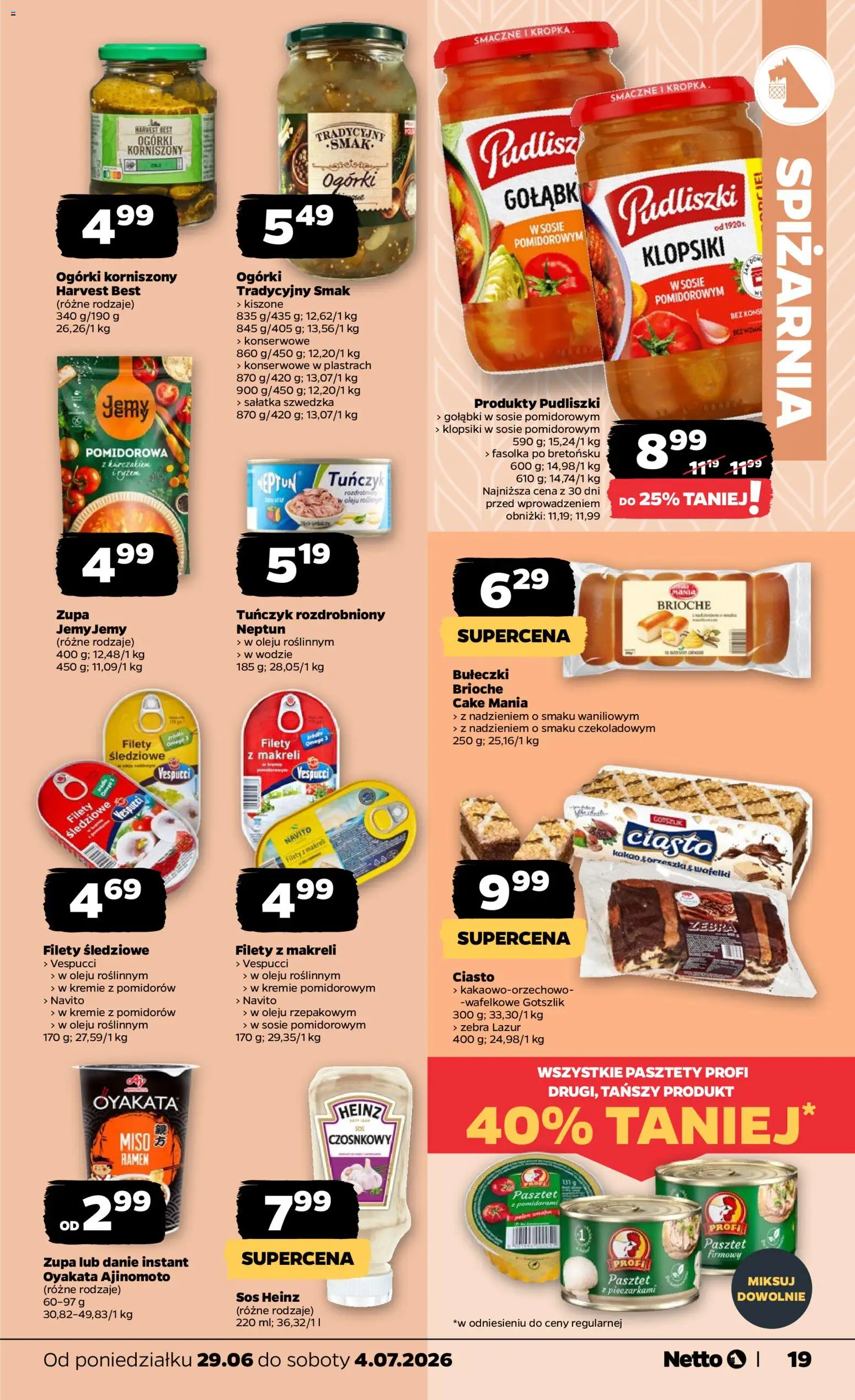 Netto gazetka od poniedziałku spożywcza od 29.06.2026 | Strona: 19 | Produkty: Ciasto, Wafelki, Sałatka, Sos
