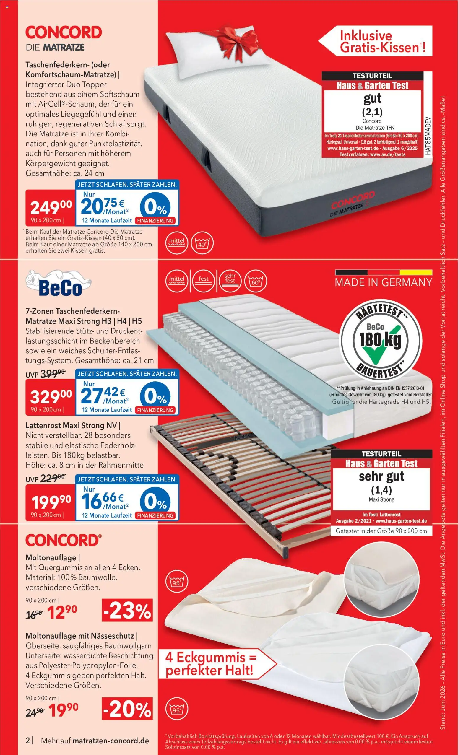 Matratzen Concord Prospekt – gültig ab 24.06.2026 | Seite: 2 | Produkte: Gewicht, Kissen, Lattenrost, Topper