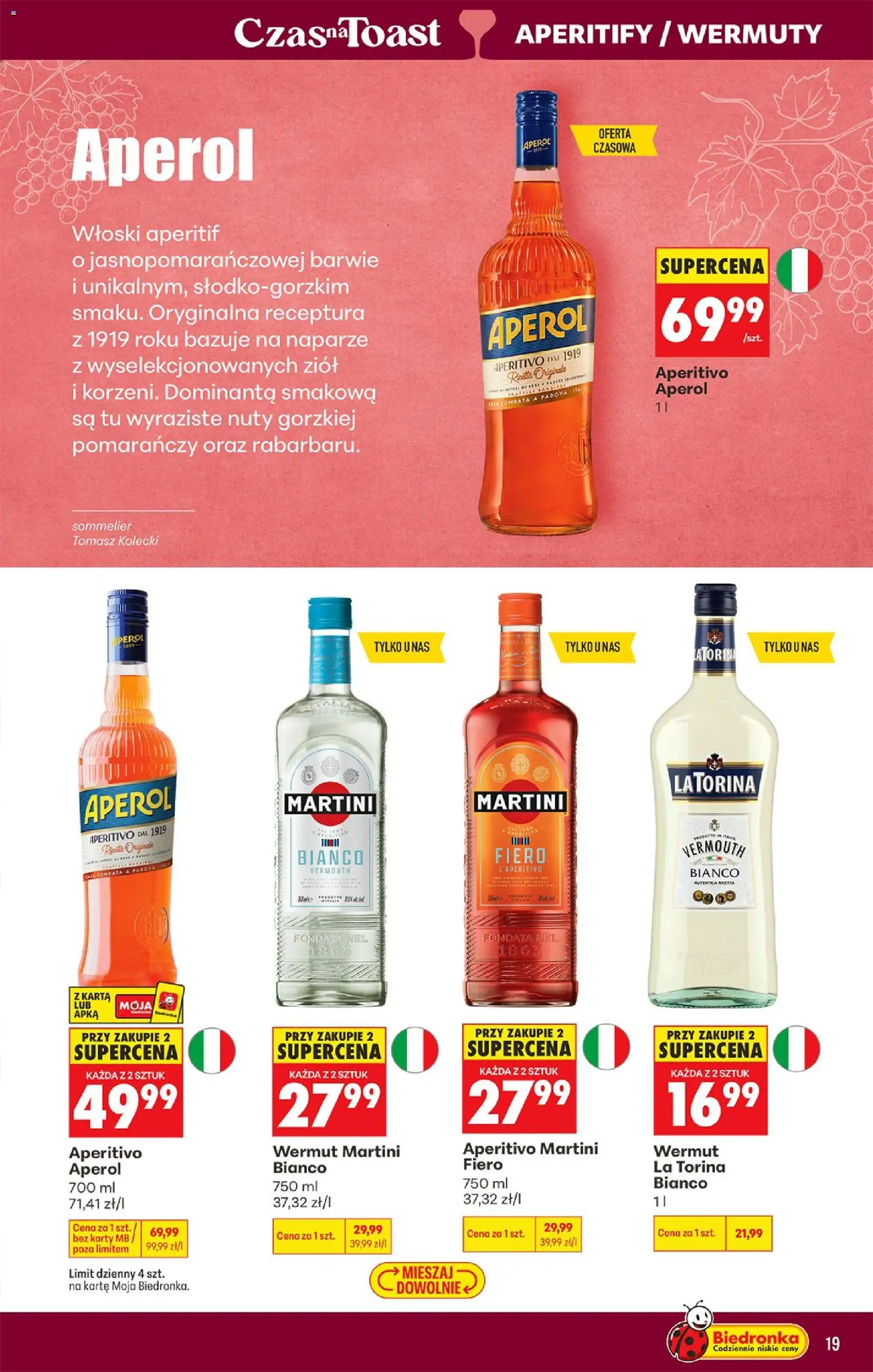 Biedronka gazetka - Czas na toast od 24.08.2026 | Strona: 21 | Produkty: Martini, Wermut, Aperol, Martini fiero