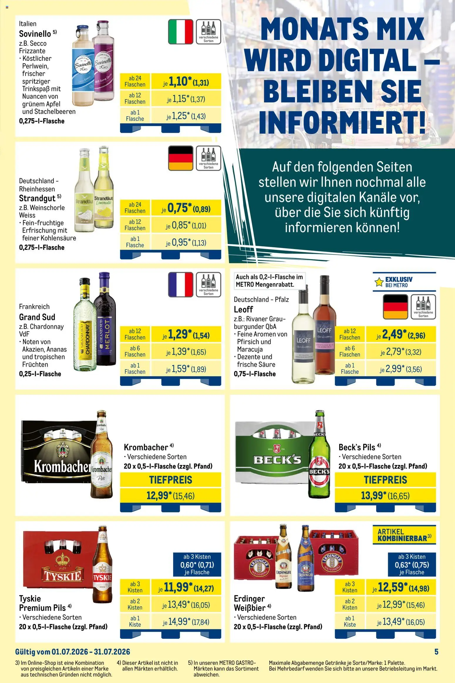 Metro  Monats-Mix – gültig ab 01.07.2026 | Seite: 5 | Produkte: Tyskie, Weißbier, Merlot, Pfirsich