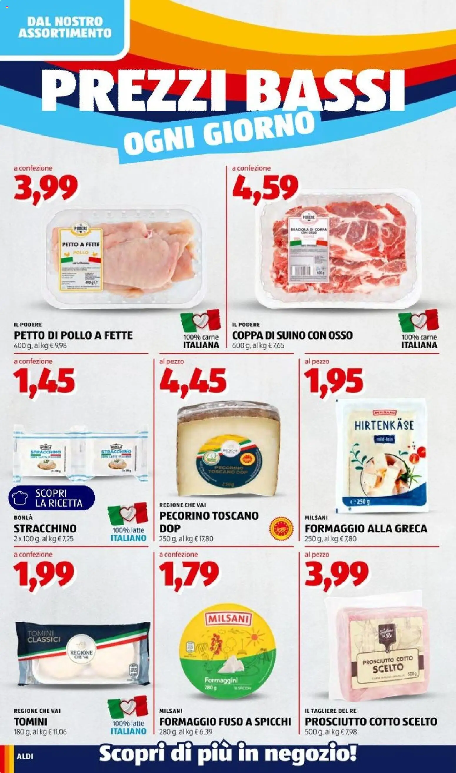 Volantino Aldi del 24/08/2026 | Pagina: 4 | Prodotti: Petto di Pollo, Suino, Tagliere, Pecorino