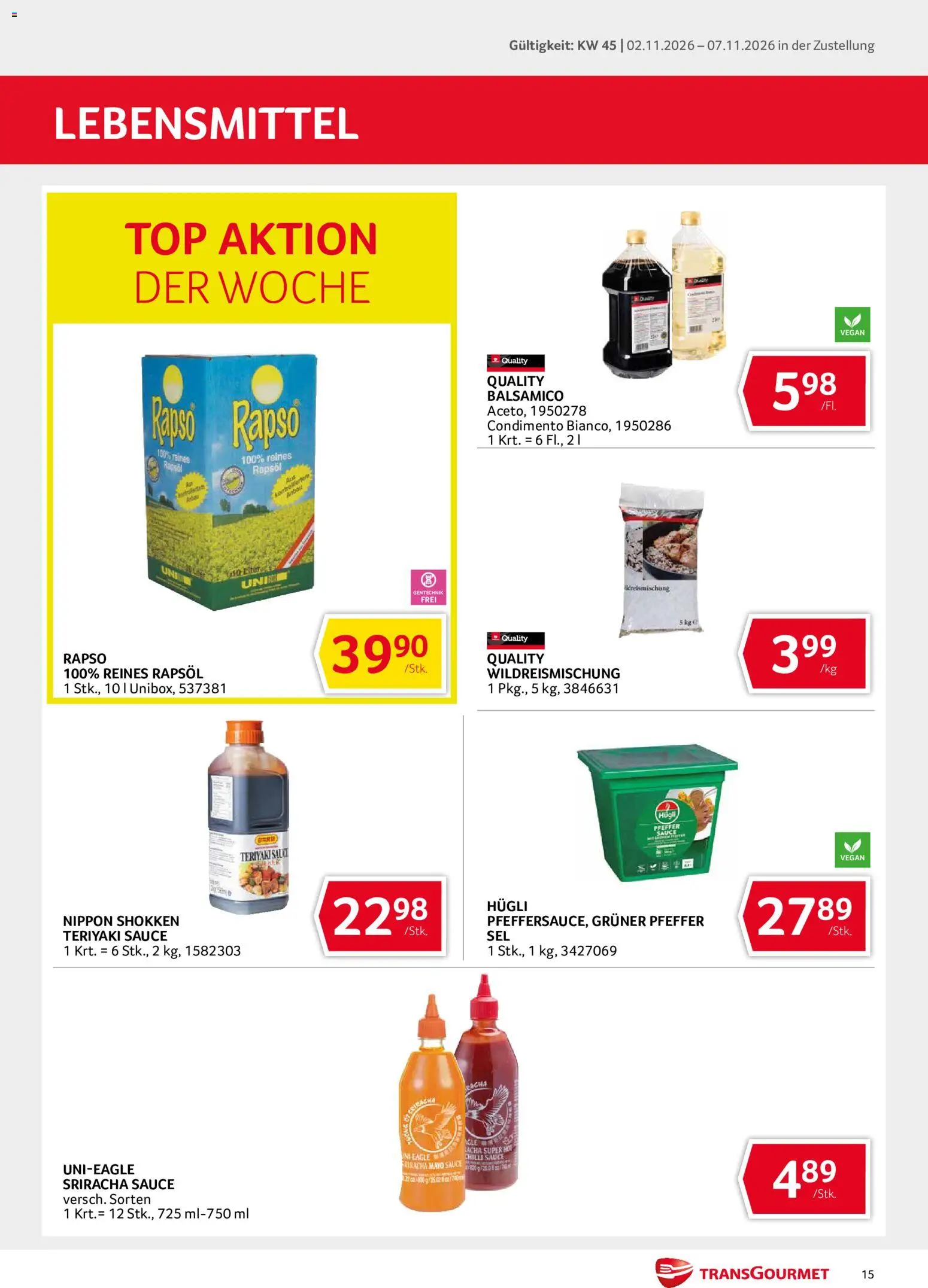 Transgourmet Flugblatt gültig ab 02.11.2026 | Seite: 15 | Produkte: Pfeffer, Lebensmittel, Rapsöl