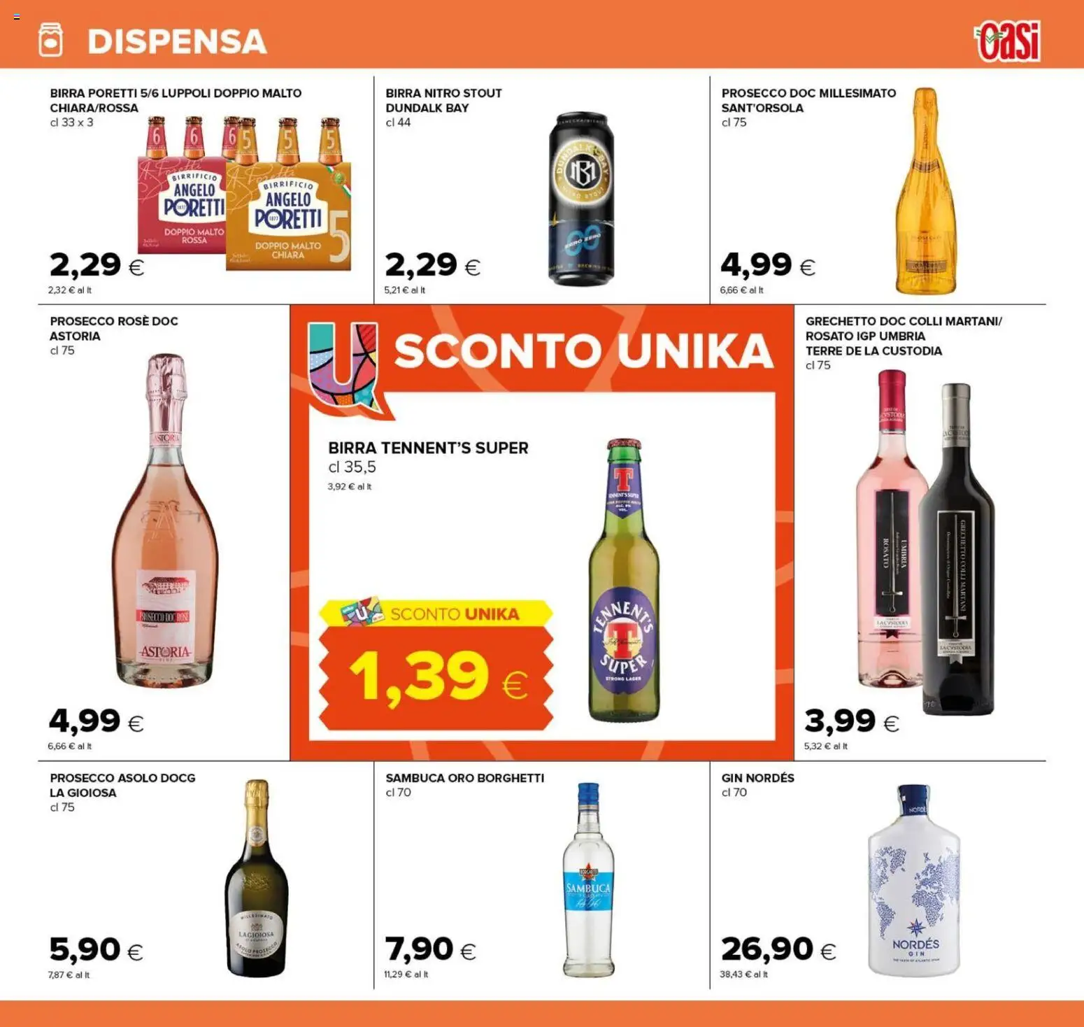 Volantino Oasi del 04/09/2026 | Pagina: 21 | Prodotti: Tennent's Super, Birra, Gin, Prosecco