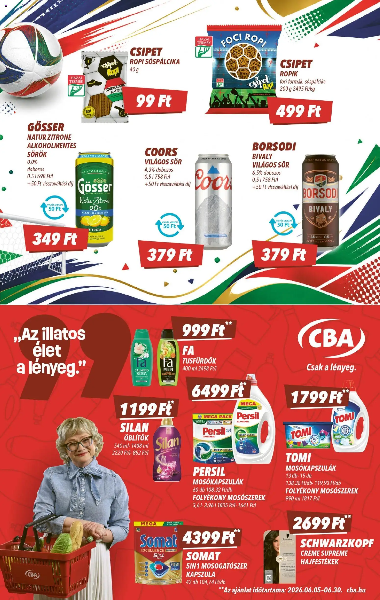CBA akciós ujság - amely érvényes a következő dátumtól: 11.06.2026 | Oldal: 5 | Termékek: Persil, Somat, Gösser, Mosószerek