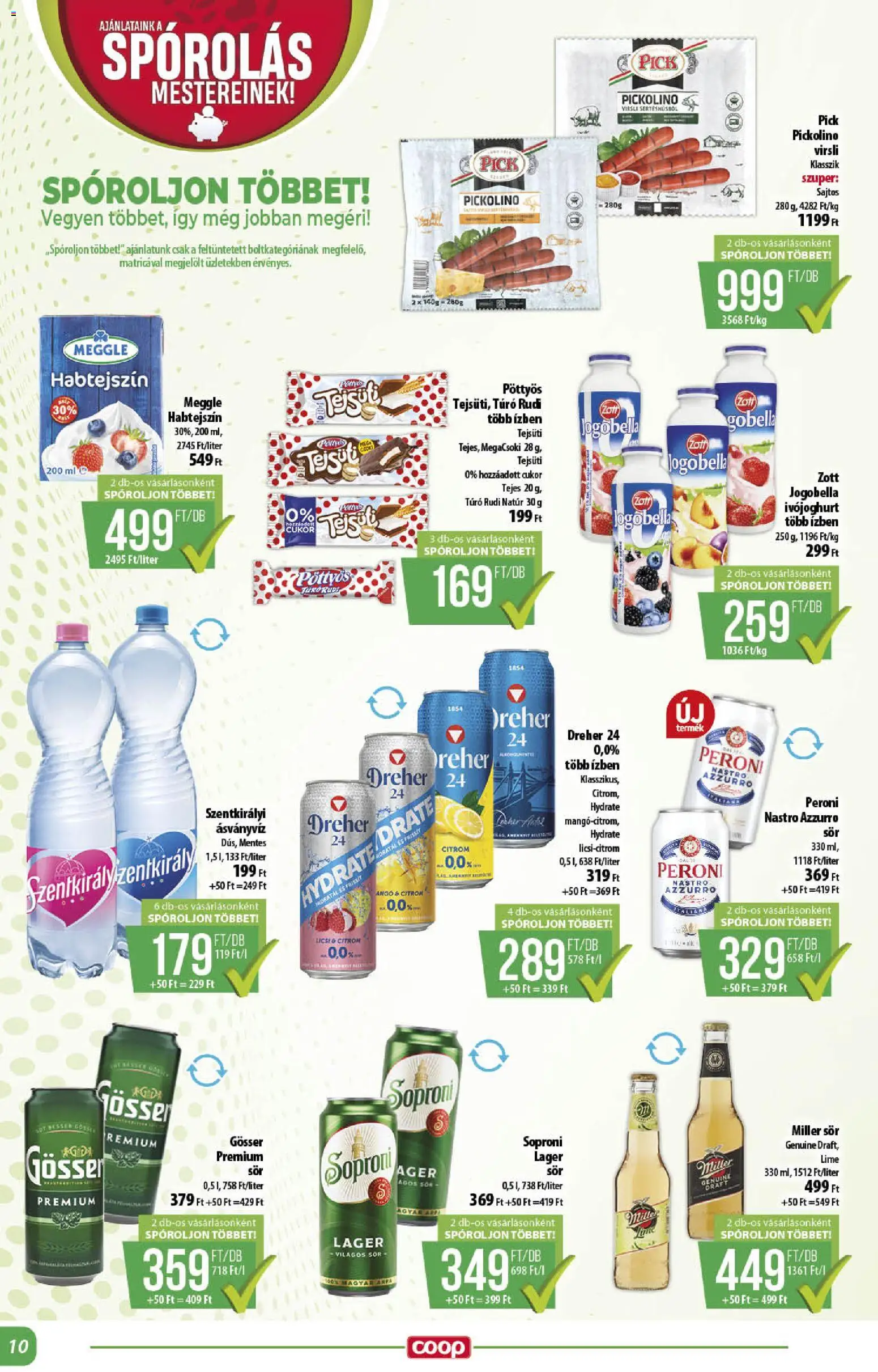 COOP akciós ujság - amely érvényes a következő dátumtól: 2026.09.17. | Oldal: 10 | Termékek: Pöttyös, Szentkirályi, Peroni, Sör