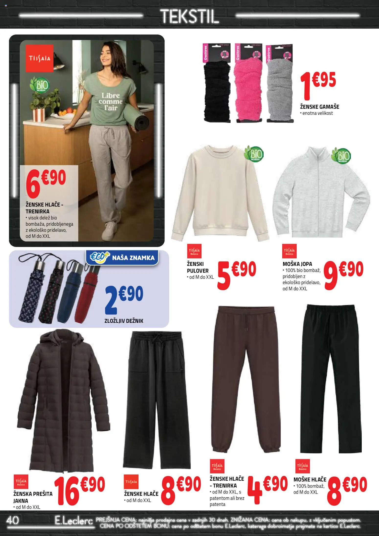 Novi E.leclerc katalog ponudbe – veljaven od 30.09.2026 | Stran: 40 | Izdelki: Trenirka, Pulover, Hlace, Deznik