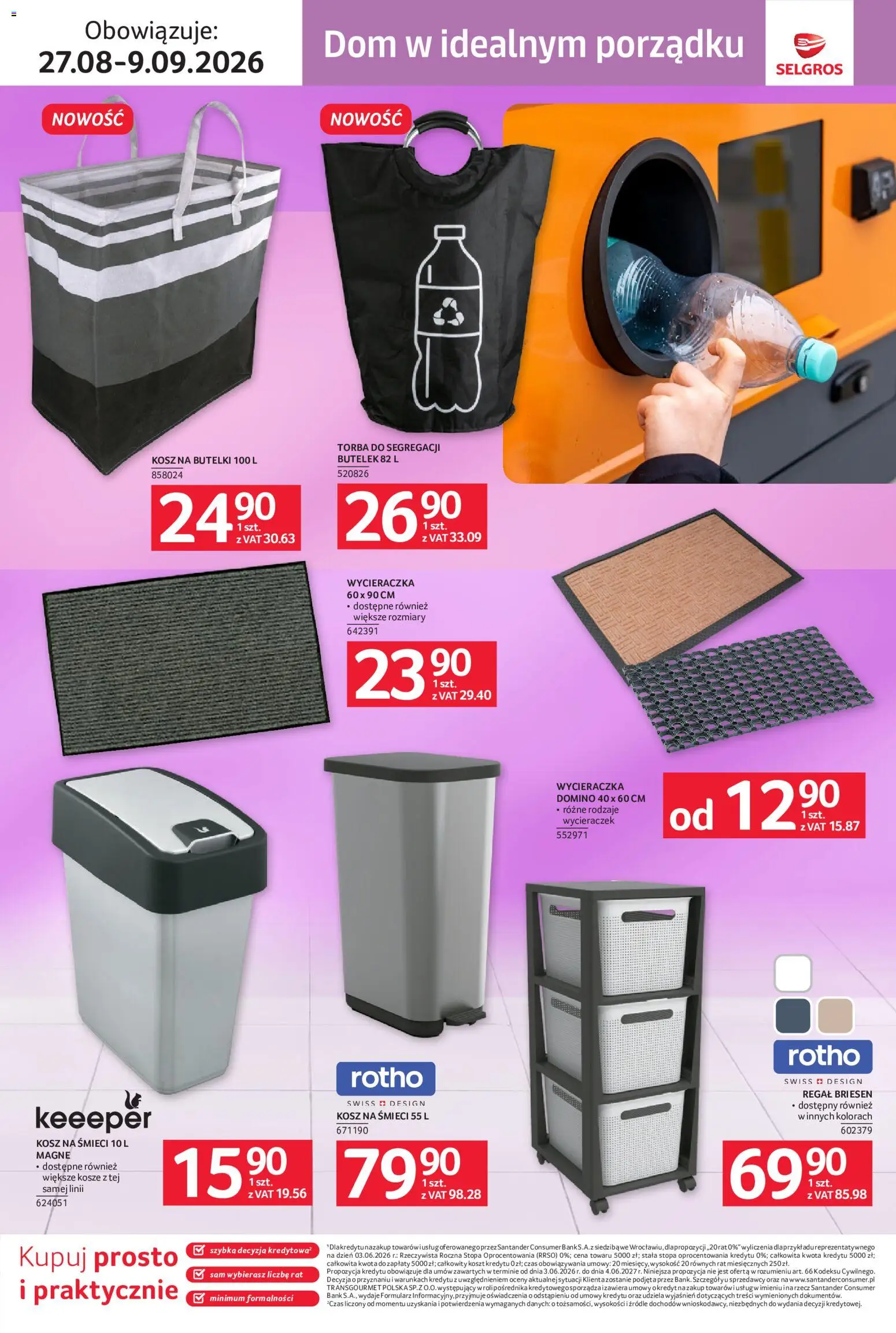 Selgros cash&carry gazetka - Sprzątanie od 27.08.2026 | Strona: 12 | Produkty: Torba, Kosz, Wycieraczka, Regał