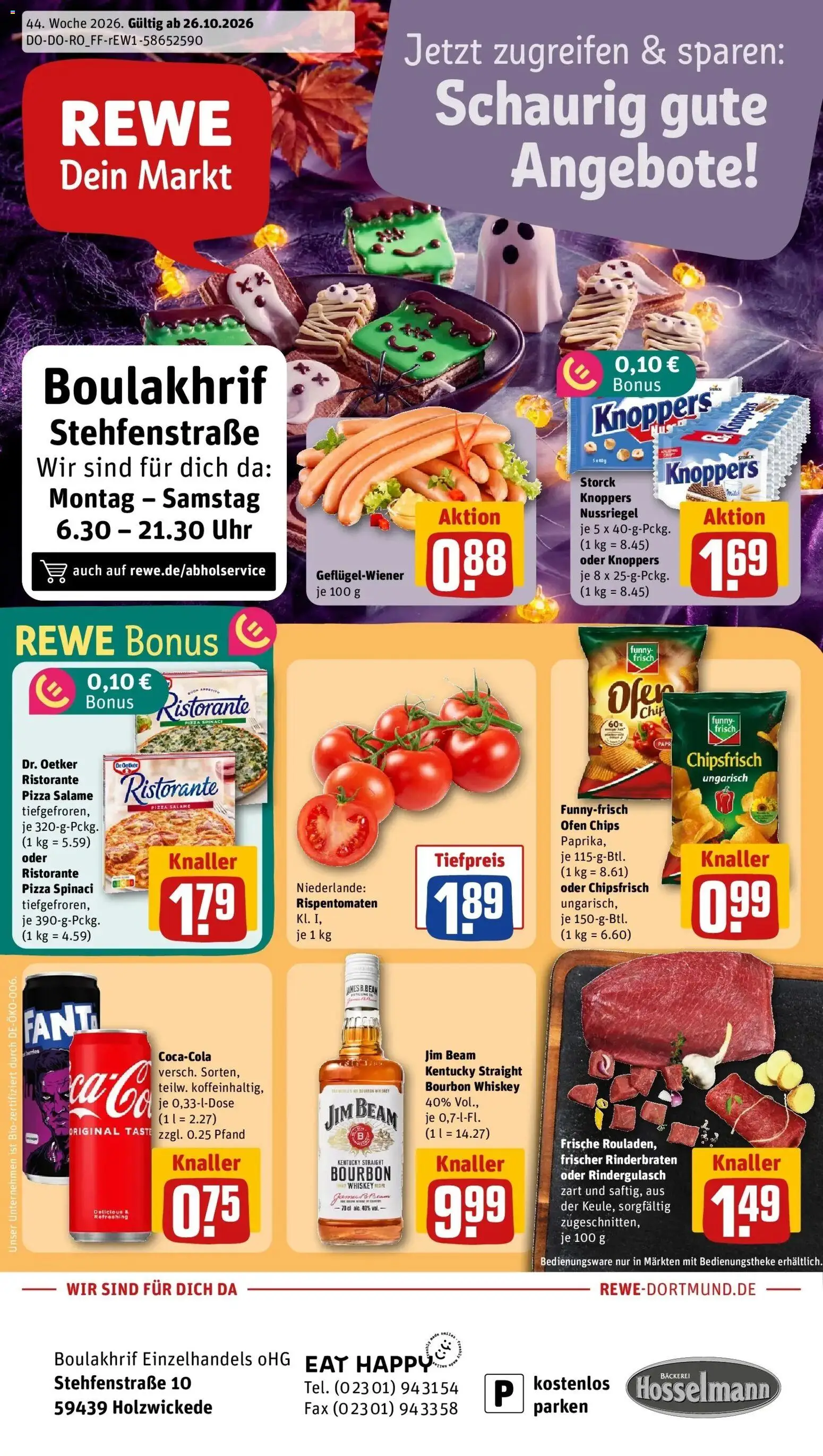 REWE Prospekt ab 26.10.2026 zum Blättern » Angebote | Seite: 1 | Produkte: Ristorante, Rinderbraten, Jim beam, Fanta