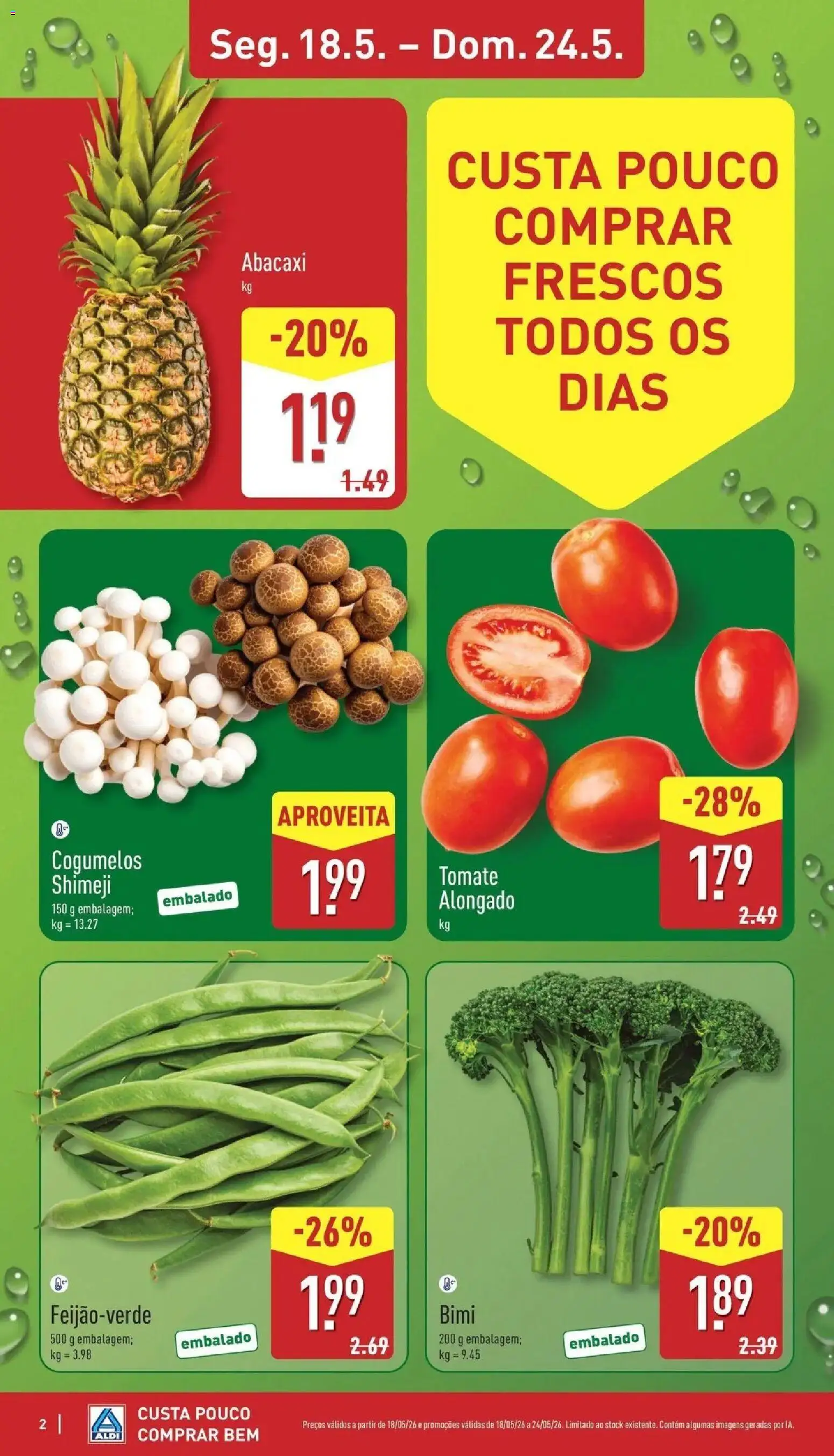 Aldi Folheto Torres Vedras │ válido de 18.05.2026 | Página: 2 | Produtos: Tomate, Abacaxi, Cogumelos