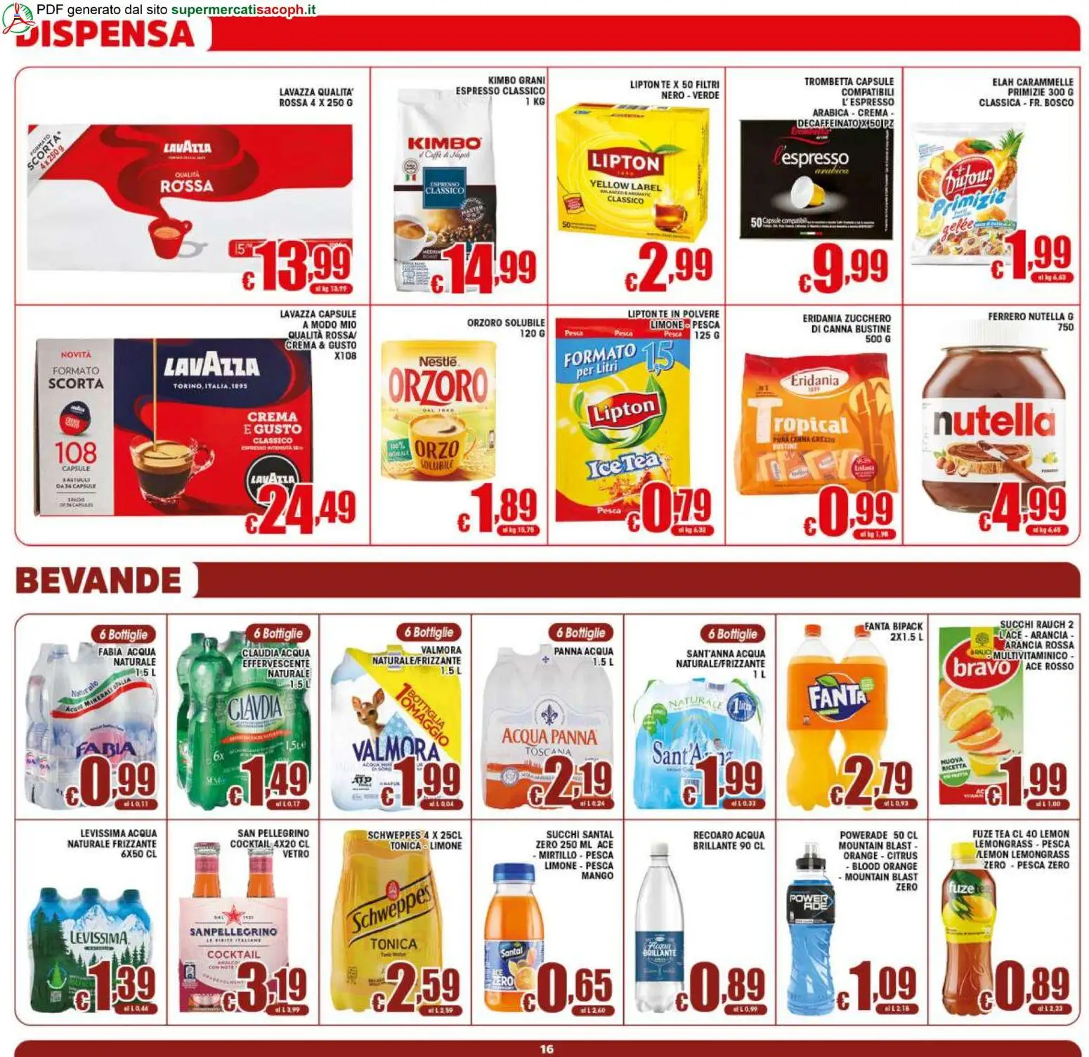 Volantino Sacoph del 31/07/2026 | Pagina: 16 | Prodotti: Tè, Mango, Lavazza, Bottiglia