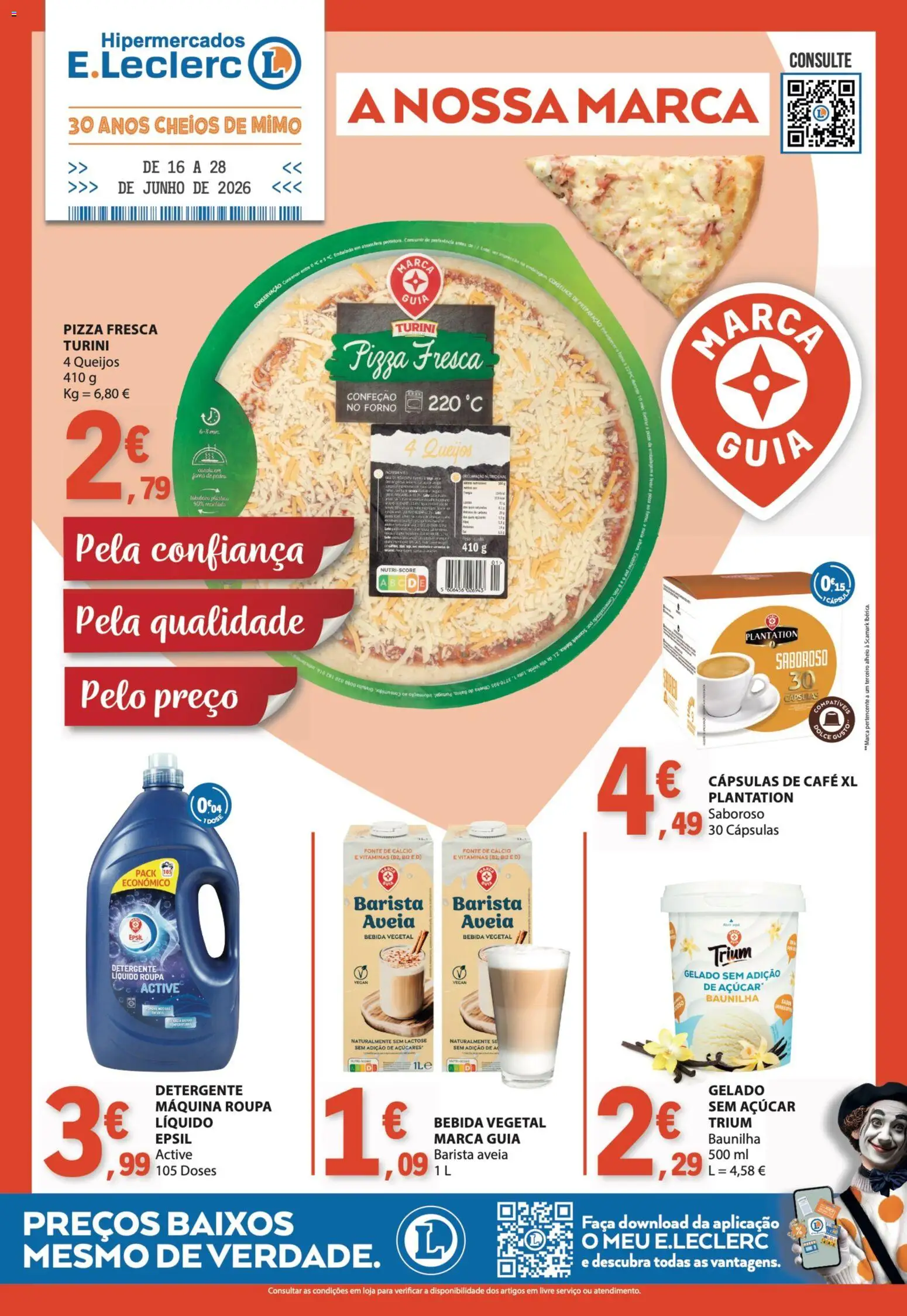 E.Leclerc folheto Especial Marca Guia │ válido de 16.06.2026 | Página: 1 | Produtos: Aveia, Faca, Detergente, Pizza