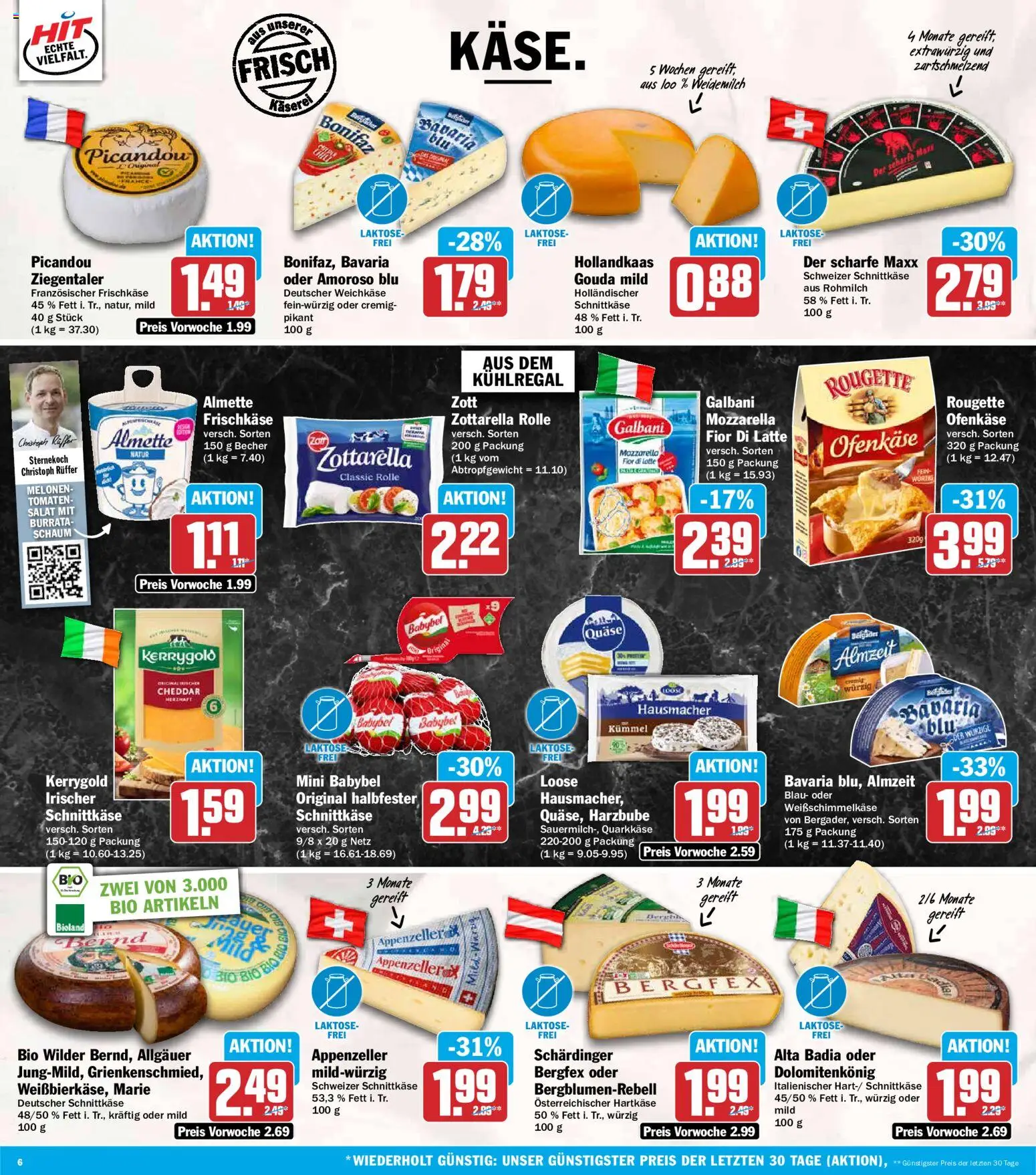 HIT Prospekt – gültig ab 10.08.2026 | Seite: 6 | Produkte: Gouda, Tomaten, Burrata, Babybel