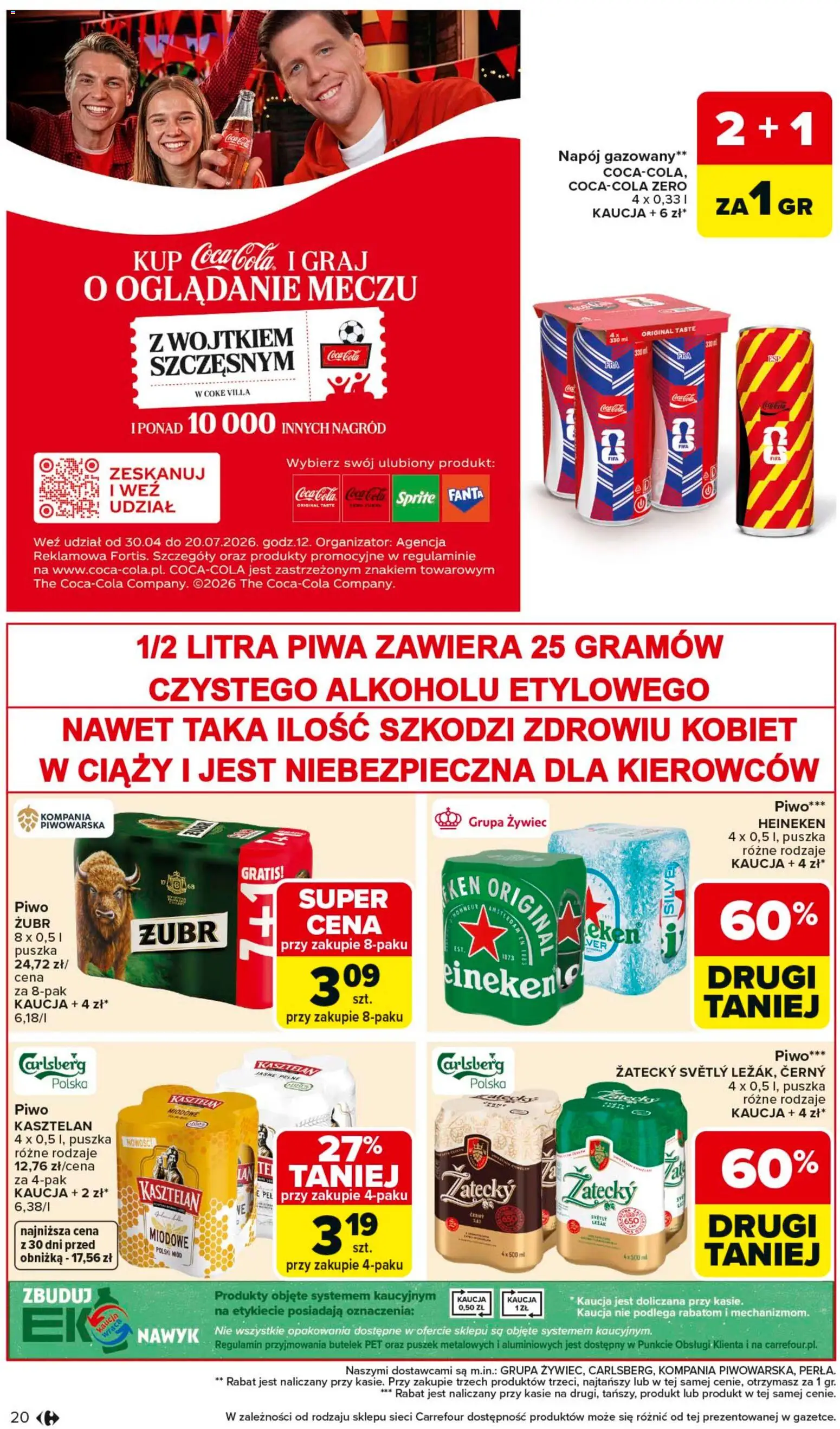 Carrefour gazetka - Misja:Grill Cię wzywa od 23.04.2026 | Strona: 20 | Produkty: Piwo żubr, Sprite, Coca cola, Heineken