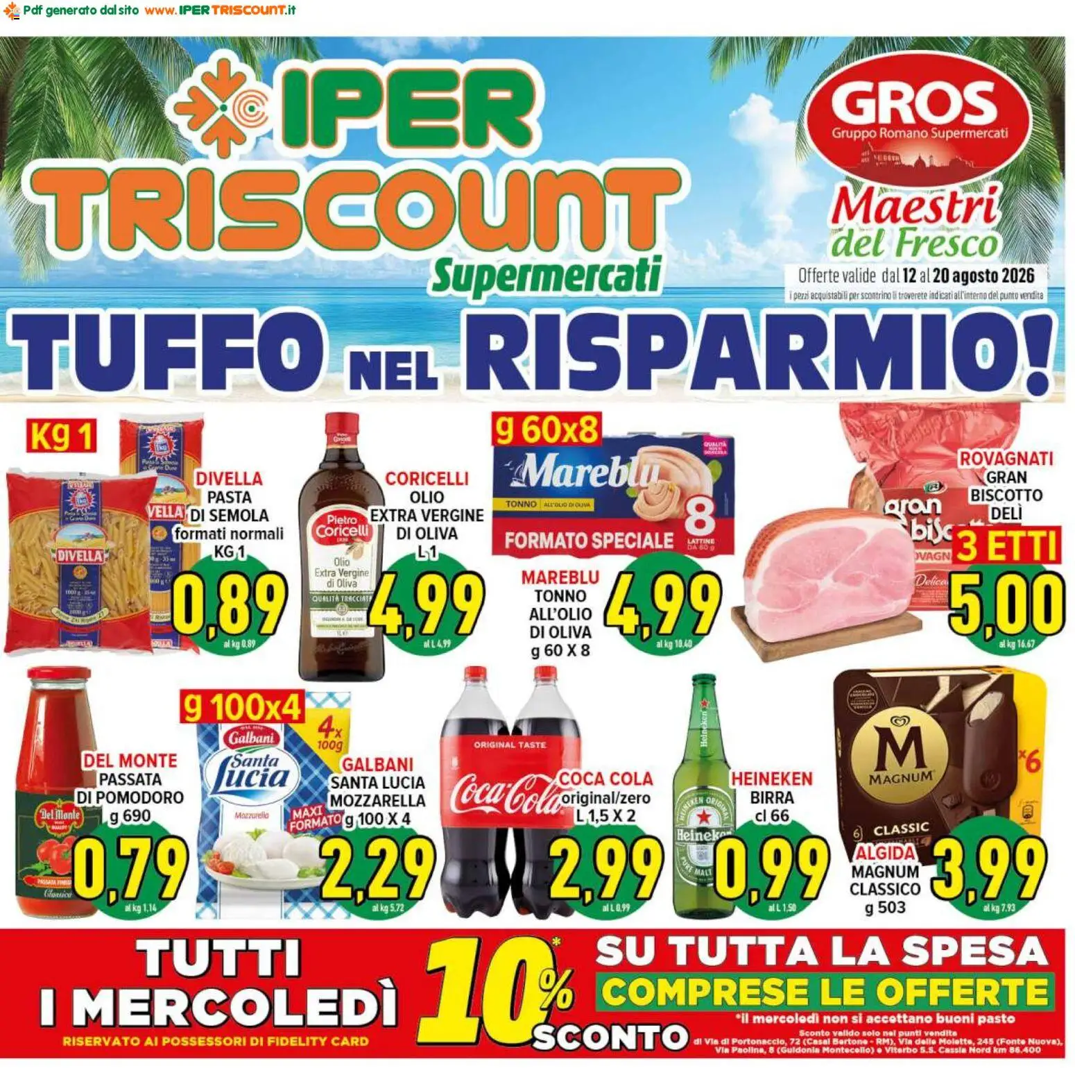 Volantino Ipertriscount del 12/08/2026 | Pagina: 1 | Prodotti: Magnum, Semola, Heineken, Coca Cola