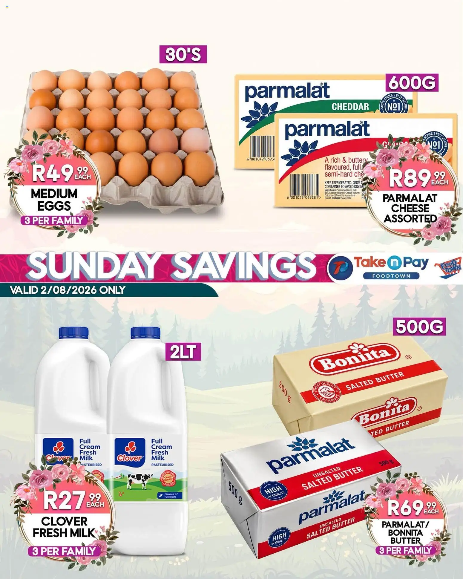 New Take n Pay catalogue – valid from 02/08/2026 | Page: 2 | Products: Milk, Butter, Creamer, Cream