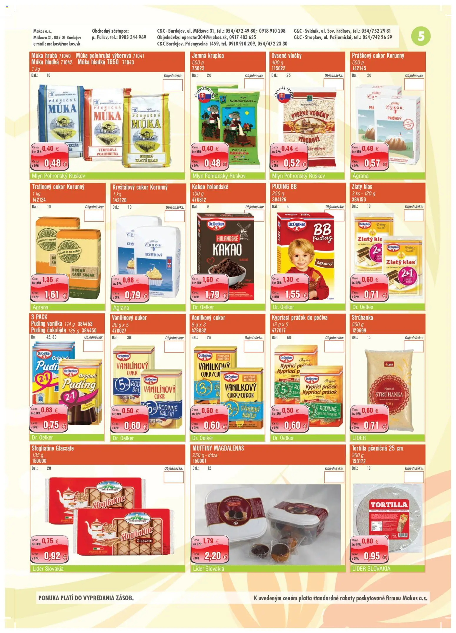 Nové Makos akcie – leták je platný od 28.09.2026 | Strana: 5 | Produkty: Strúhanka, Práškový cukor, Zlatý klas, Múka