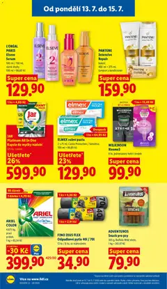 Náhled letáku ELMEX zubní pasta, 2 x 75 ml, Caries Protection / Sensitive, 100 ml = 86,60 Kč od 13.07.2026 | Strana: 28 | Produkty: Zubní pasta, Elmex zubní pasta, Sérum, Ariel