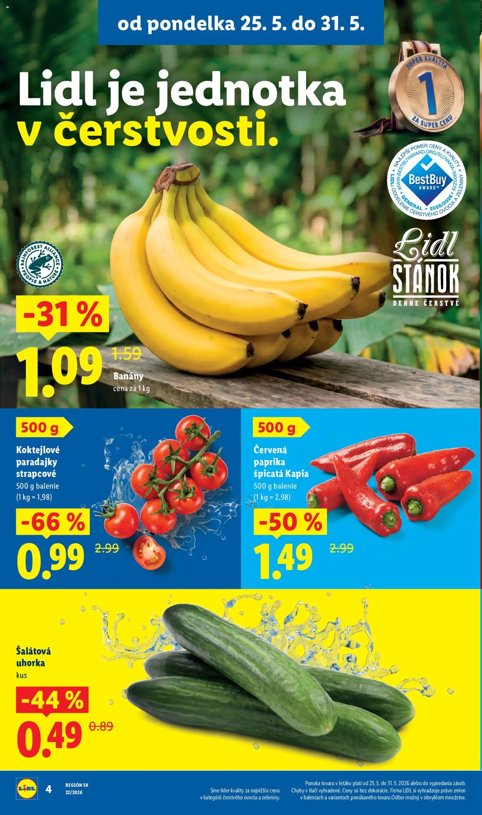 Nové Lidl akcie – leták je platný od 25.05.2026 | Strana: 4 | Produkty: Paprika, Paradajky, Šalátová uhorka, Kápia
