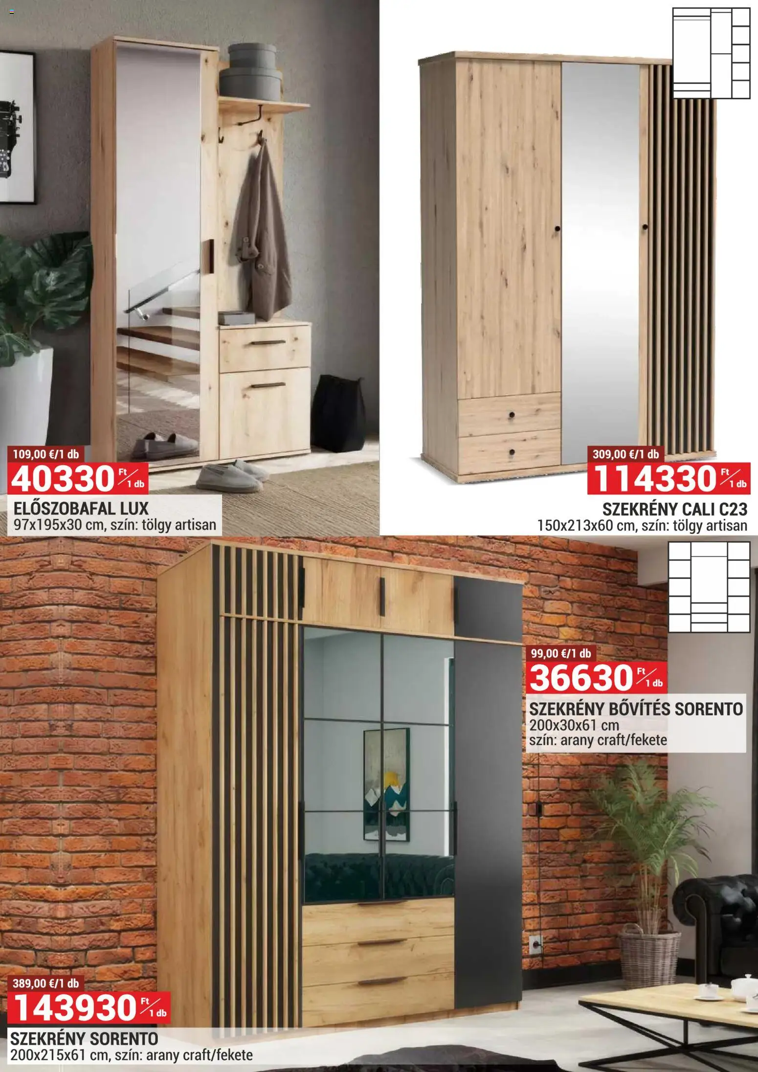 Merkury Market akciós ujság - amely érvényes a következő dátumtól: 2026.10.01. | Oldal: 19 | Termékek: Előszobafal, Szekrény
