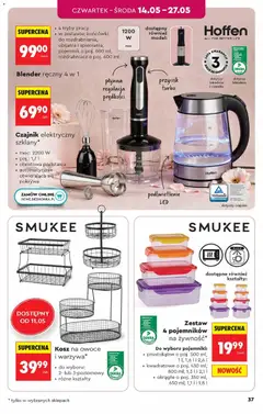 Pogląd oferty "Blender ręczny 4 w 1, 4 tryby pracy, w zestawie: końcówki do rozdrabniania, ubijania i spieniania, pojemnik o poj. 600 ml, rozdrabniacz o poj. 600 ml" - ważna od 09.05.2026 | Strona: 37