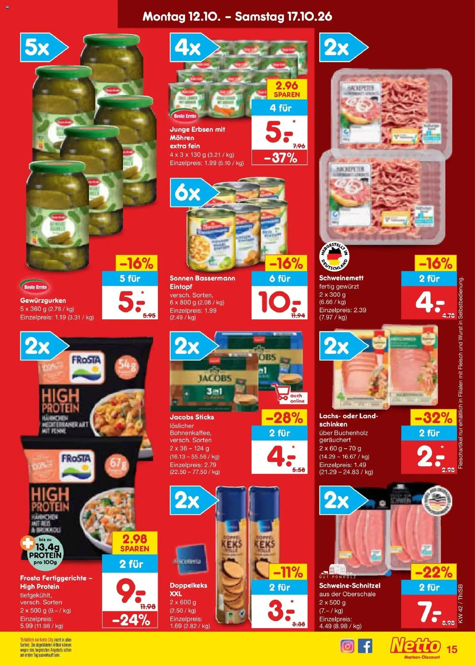 Netto Marken-Discount Prospekt Pirna – gültig ab 12.10.2026 | Seite: 17 | Produkte: Hahnchen, Lachs, Schinken, Erbsen
