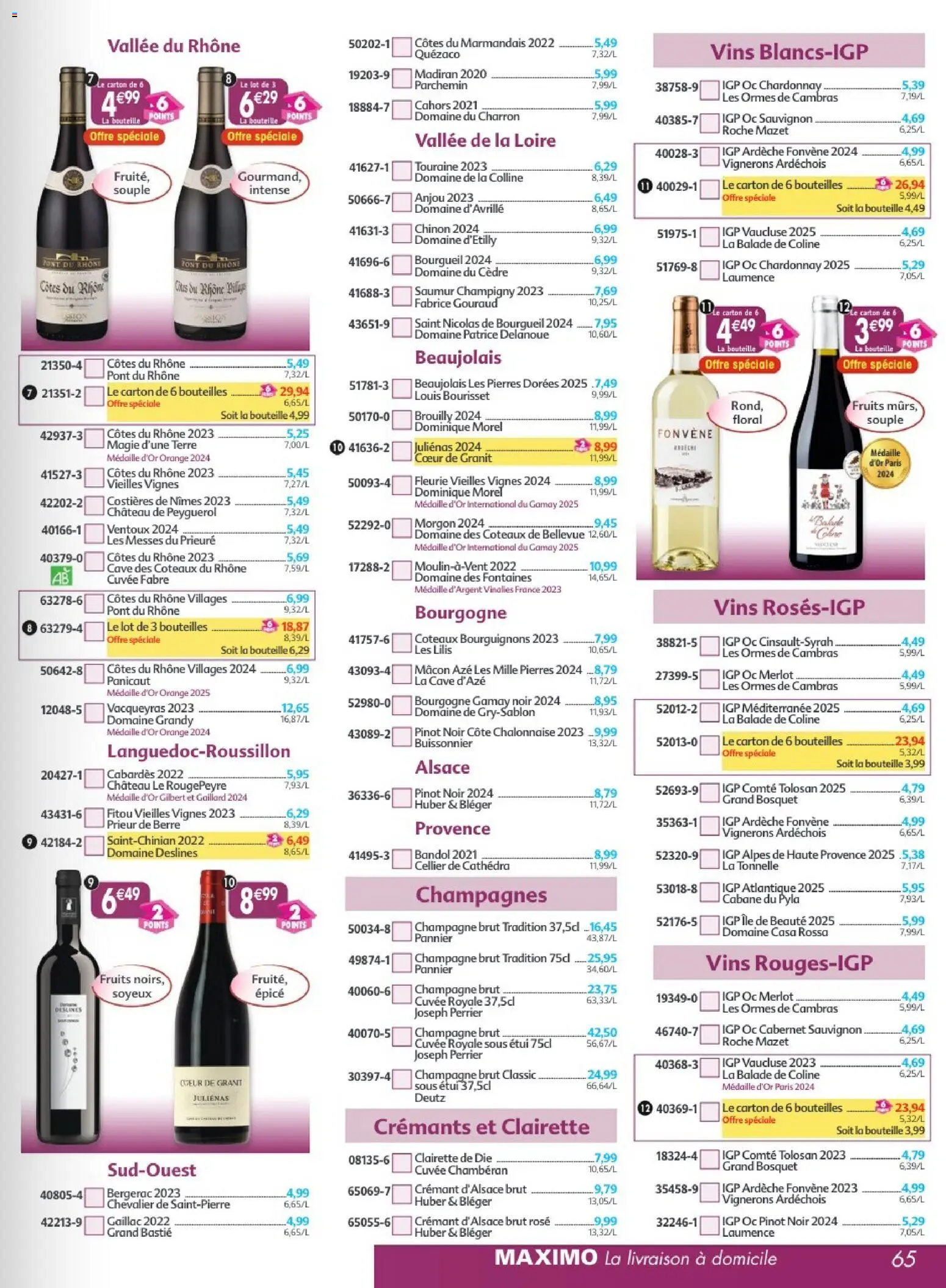 {H1} | Page: 65 | Produits: Orange, Champagne brut, Tonnelle, Crémant