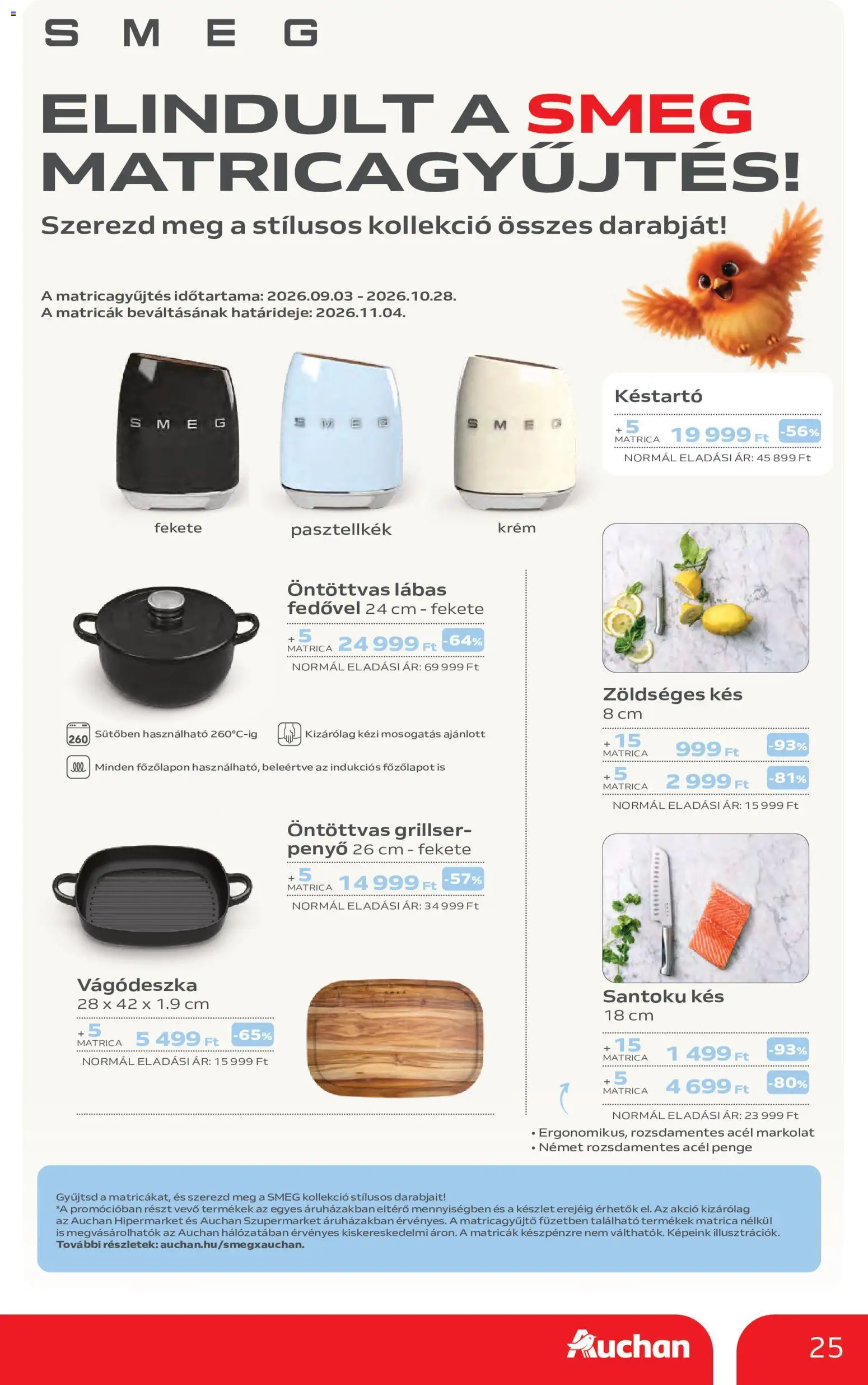 Auchan akciós ujság - amely érvényes a következő dátumtól: 2026.09.10. | Oldal: 25 | Termékek: Vágódeszka, Grill, Késtartó, Kés