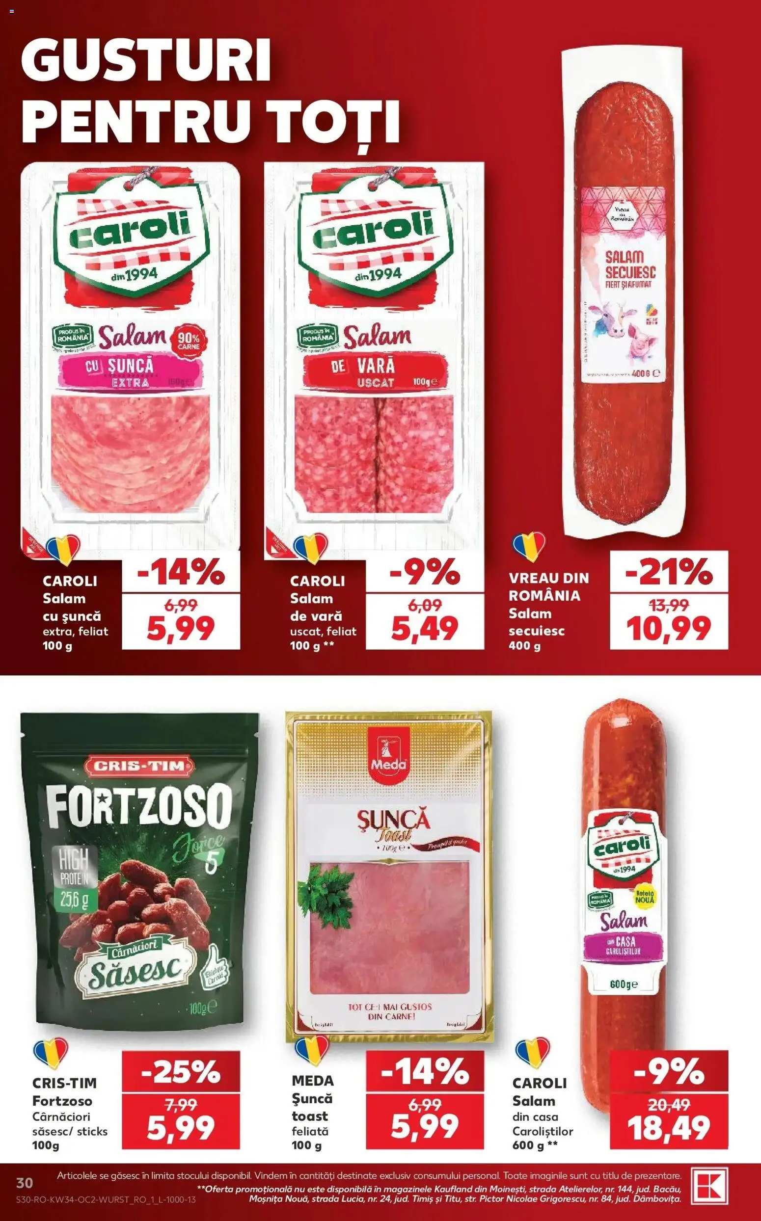 Kaufland Domnesti 19.08.2026 - Revista si Oferta | Pagină: 30 | Produse: Salam, Șuncă