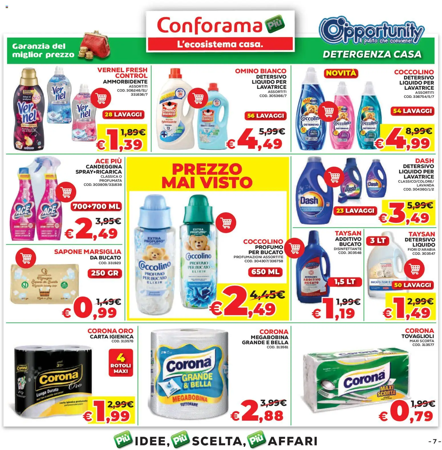 Volantino Conforama del 05.03.2026 | Pagina: 7 | Prodotti: Carta igienica, Sapone, Detergente, Lavatrice