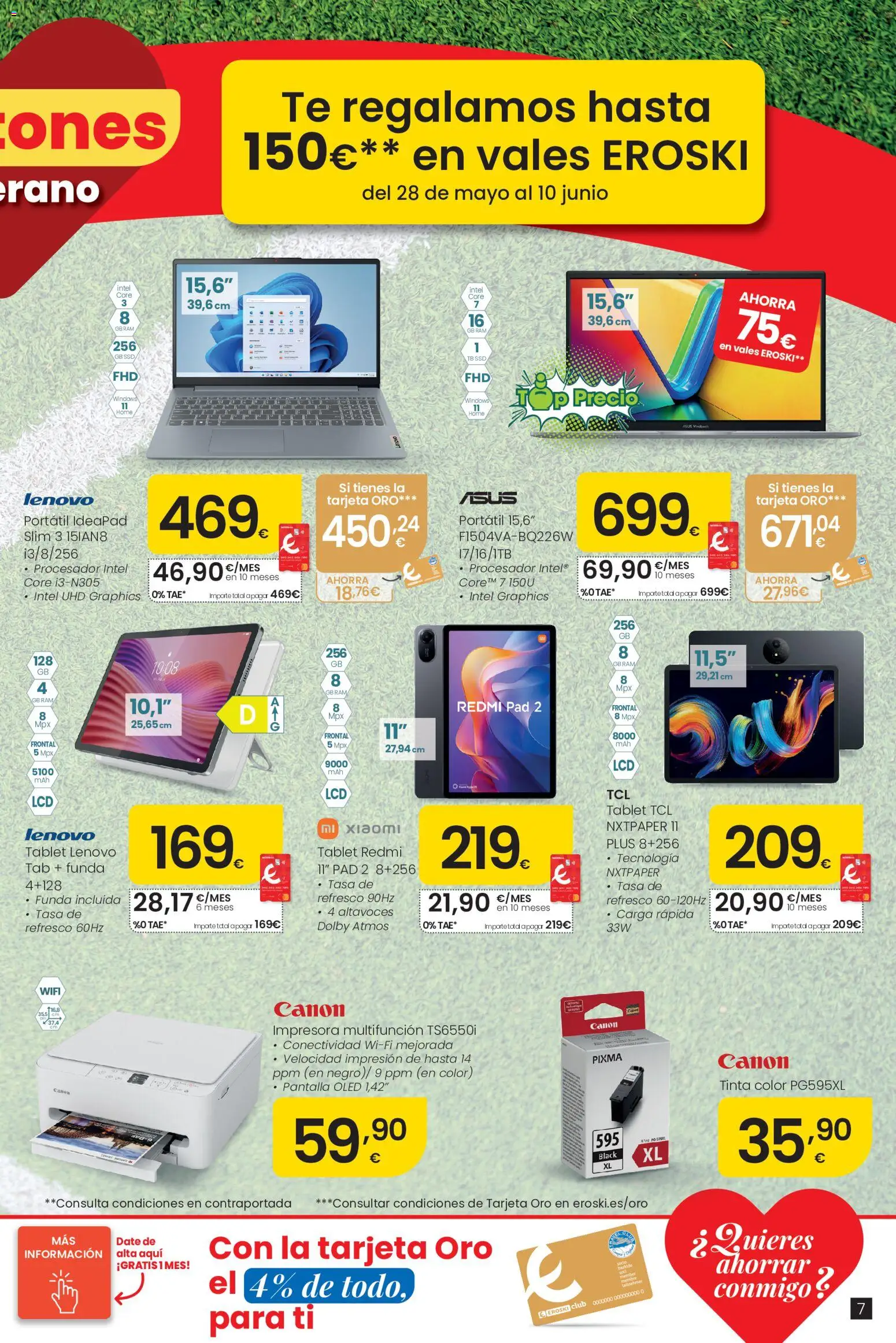 Eroski Ofertones de verano │ válido desde el 28.05.2026 | Página: 7 | Productos: Té, Altavoces, Tablet, Impresora