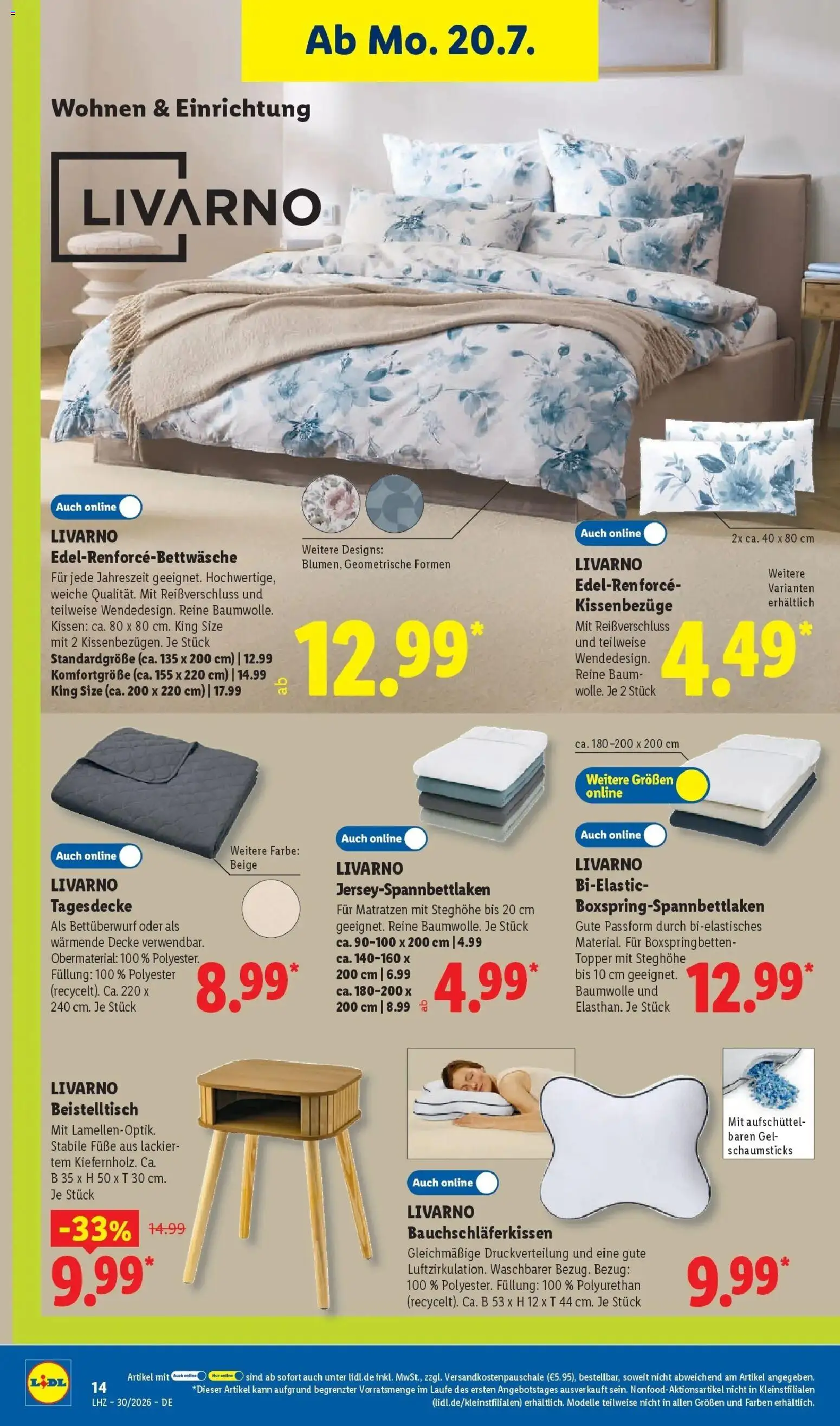 Lidl Prospekt Villingen-schwenningen – gültig ab 20.07.2026 | Seite: 38 | Produkte: Beistelltisch, Kissen, Decke, Tagesdecke