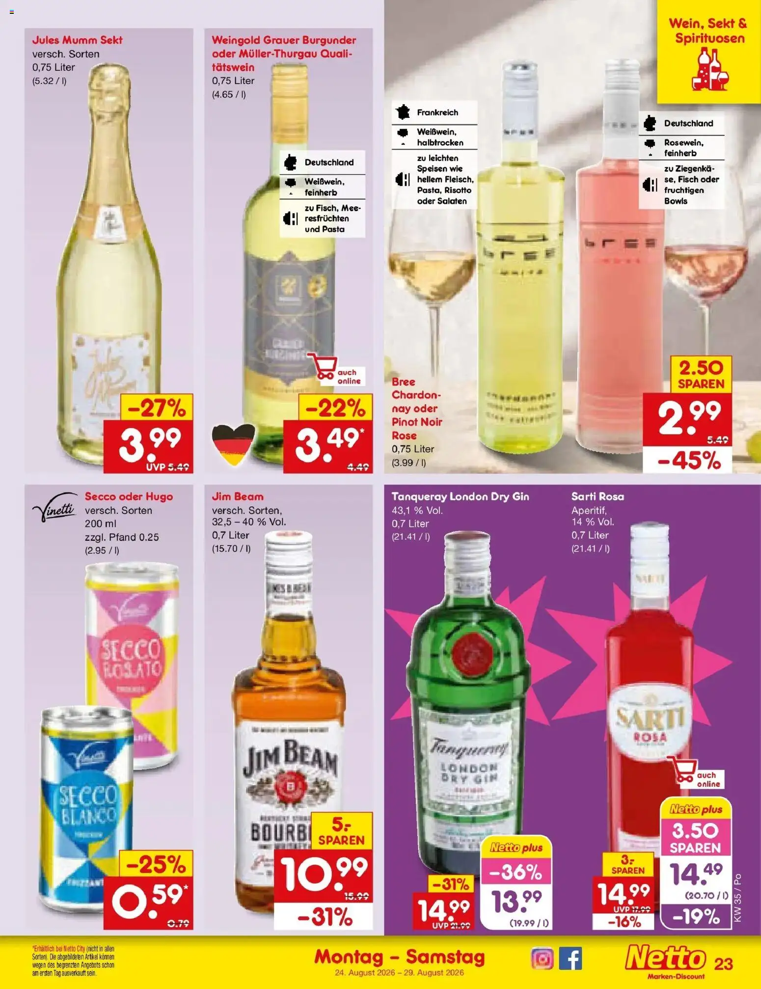 Netto Marken-Discount Prospekt Selb – gültig ab 24.08.2026 | Seite: 35 | Produkte: Jules mumm, Pasta, Gin, Hugo