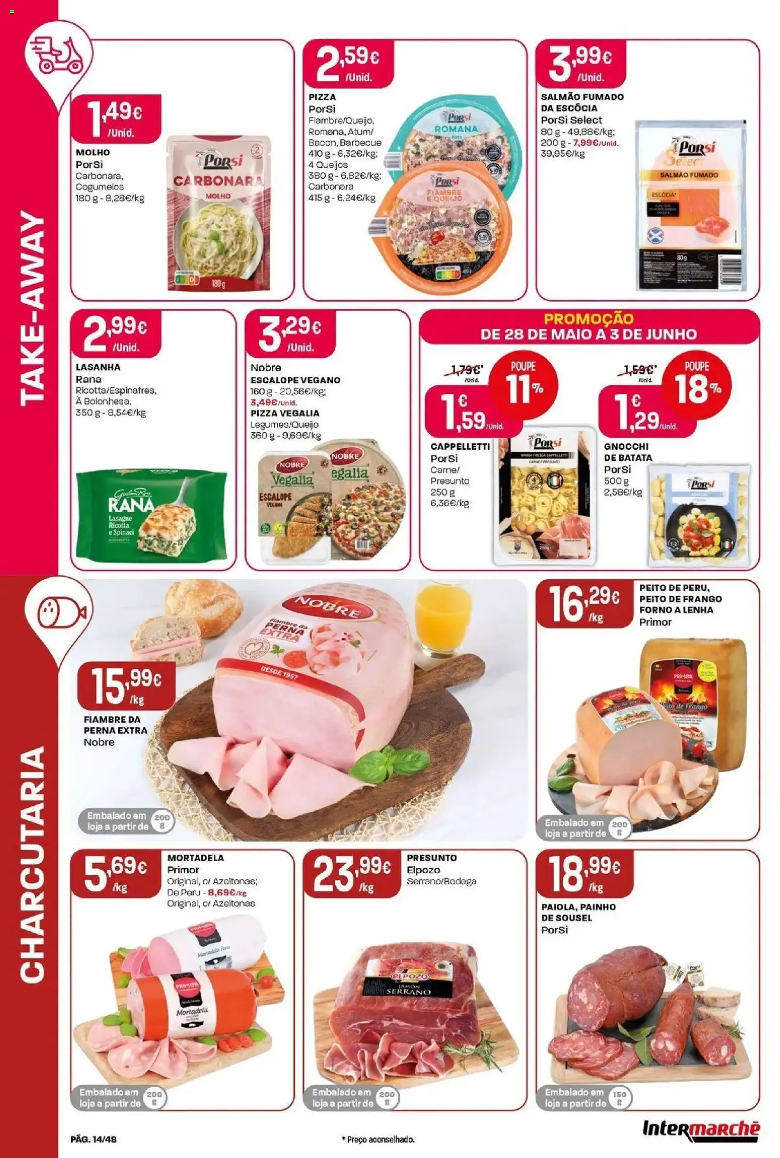 Intermarché - Isto é que são preços BAIXOS! │ válido de 28.05.2026 | Página: 14 | Produtos: Queijo, Pizza, Massa, Cogumelos