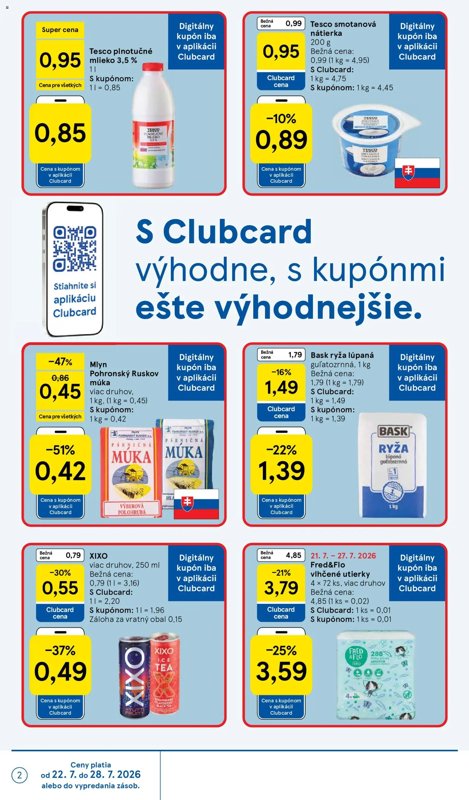 Nové Tesco akcie – leták je platný od 22.07.2026 | Strana: 2 | Produkty: Mlieko, Ice Tea, Nátierka, Cream cheese