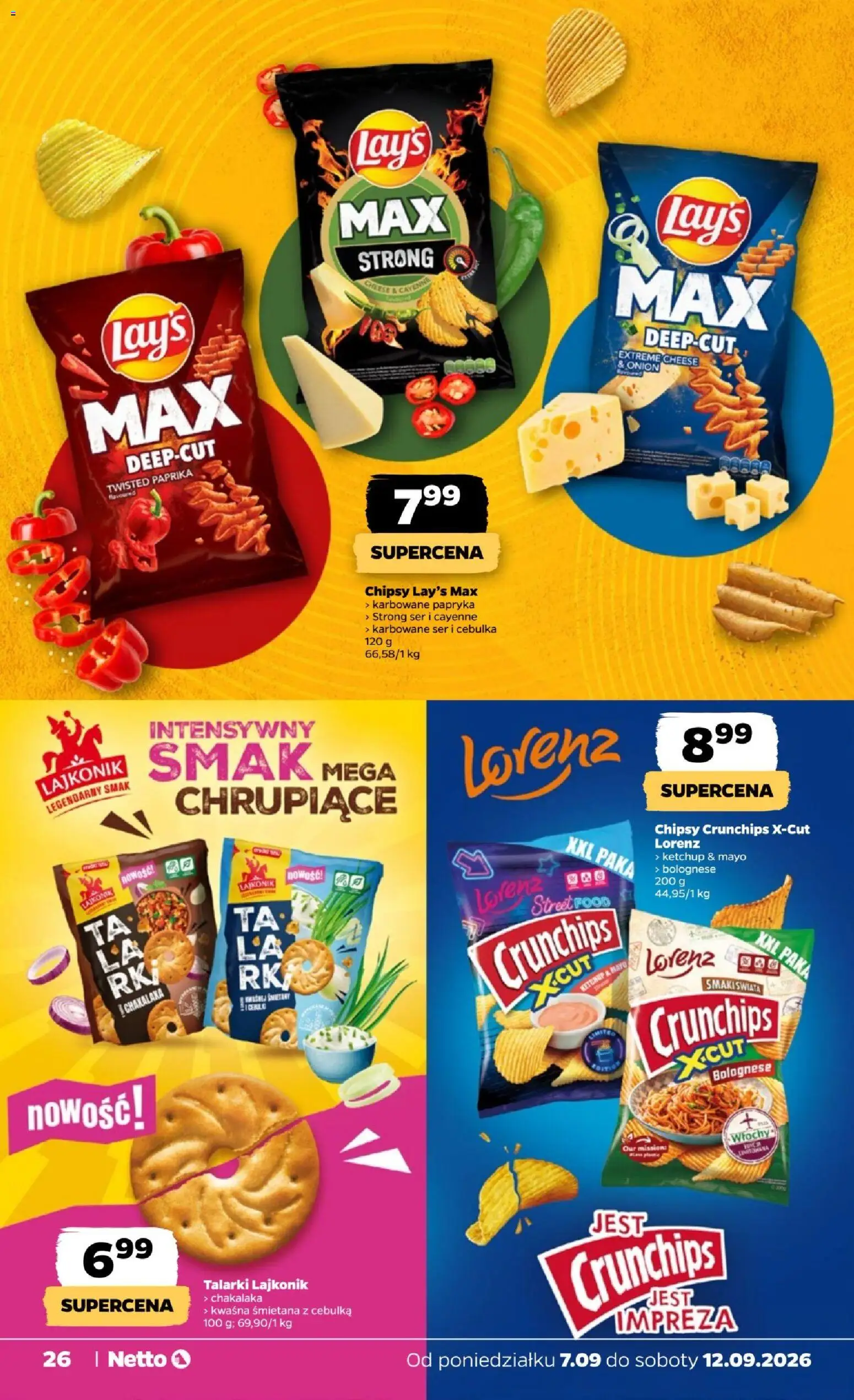 Netto gazetka od poniedziałku od 07.09.2026 | Strona: 26 | Produkty: Chipsy, Ketchup, Ser, Śmietana