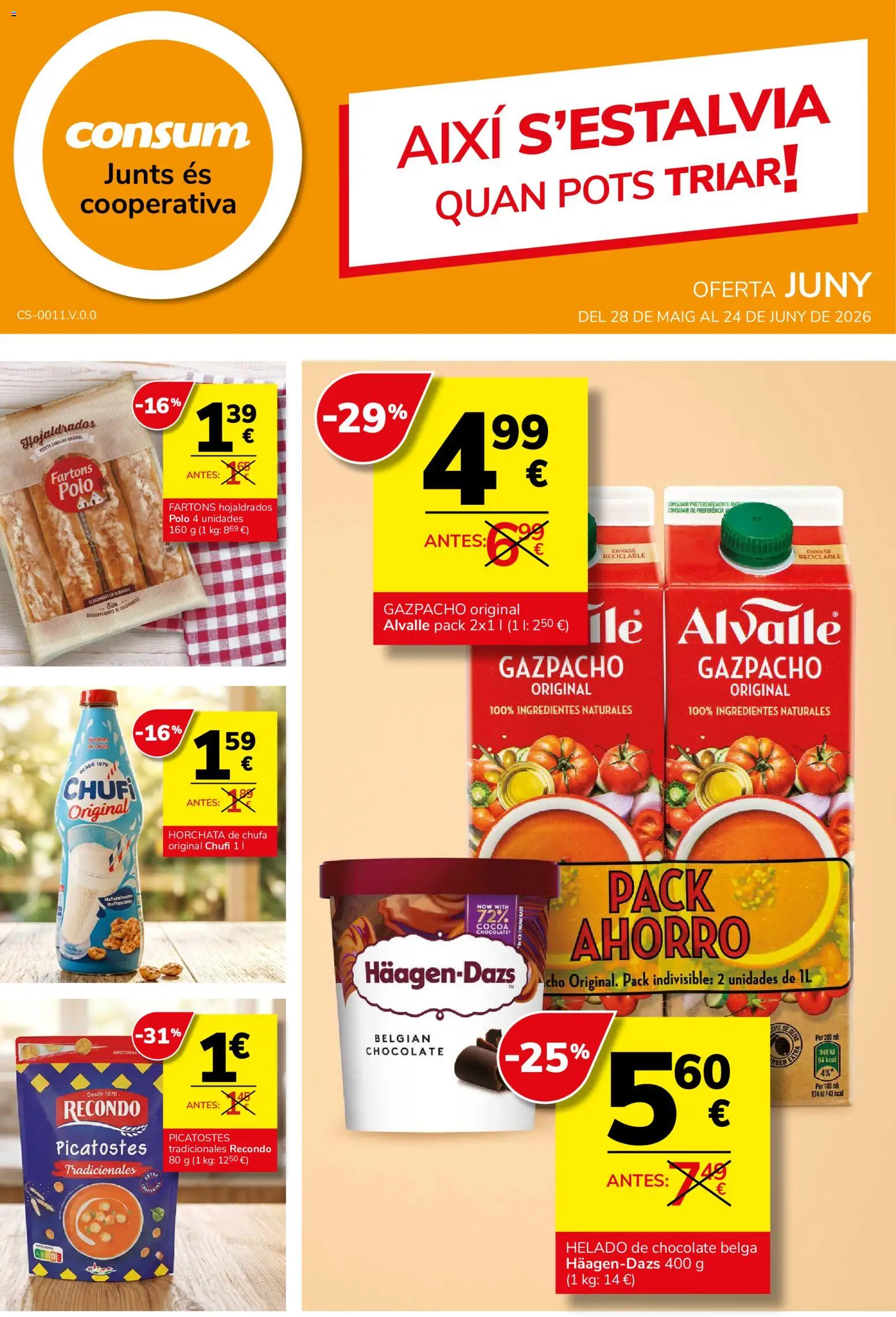 Consum - folleto │ válido desde el 28.05.2026 | Página: 1 | Productos: Κρεμάστρα, Chocolate, Helado, Gazpacho