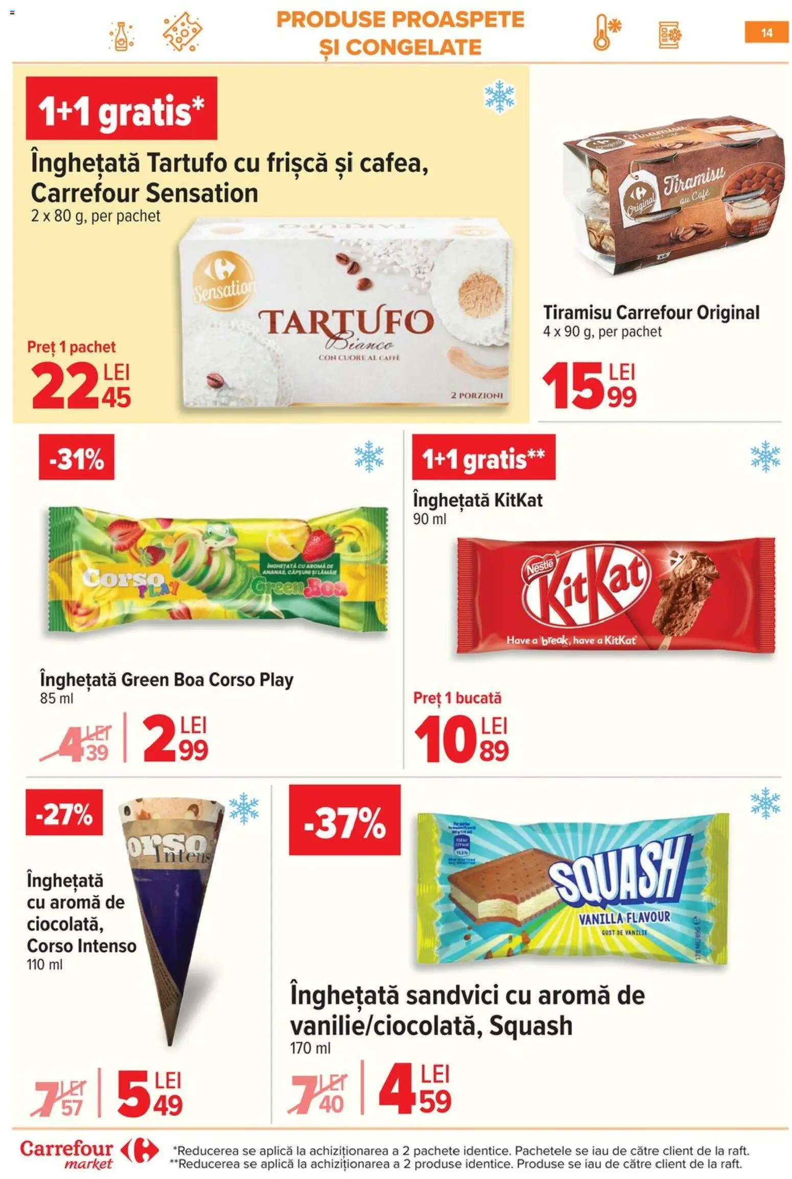 Noul catalog Carrefour – valabil de la 10.06.2026 | Pagină: 14 | Produse: Tiramisu, Frișcă, Înghețată