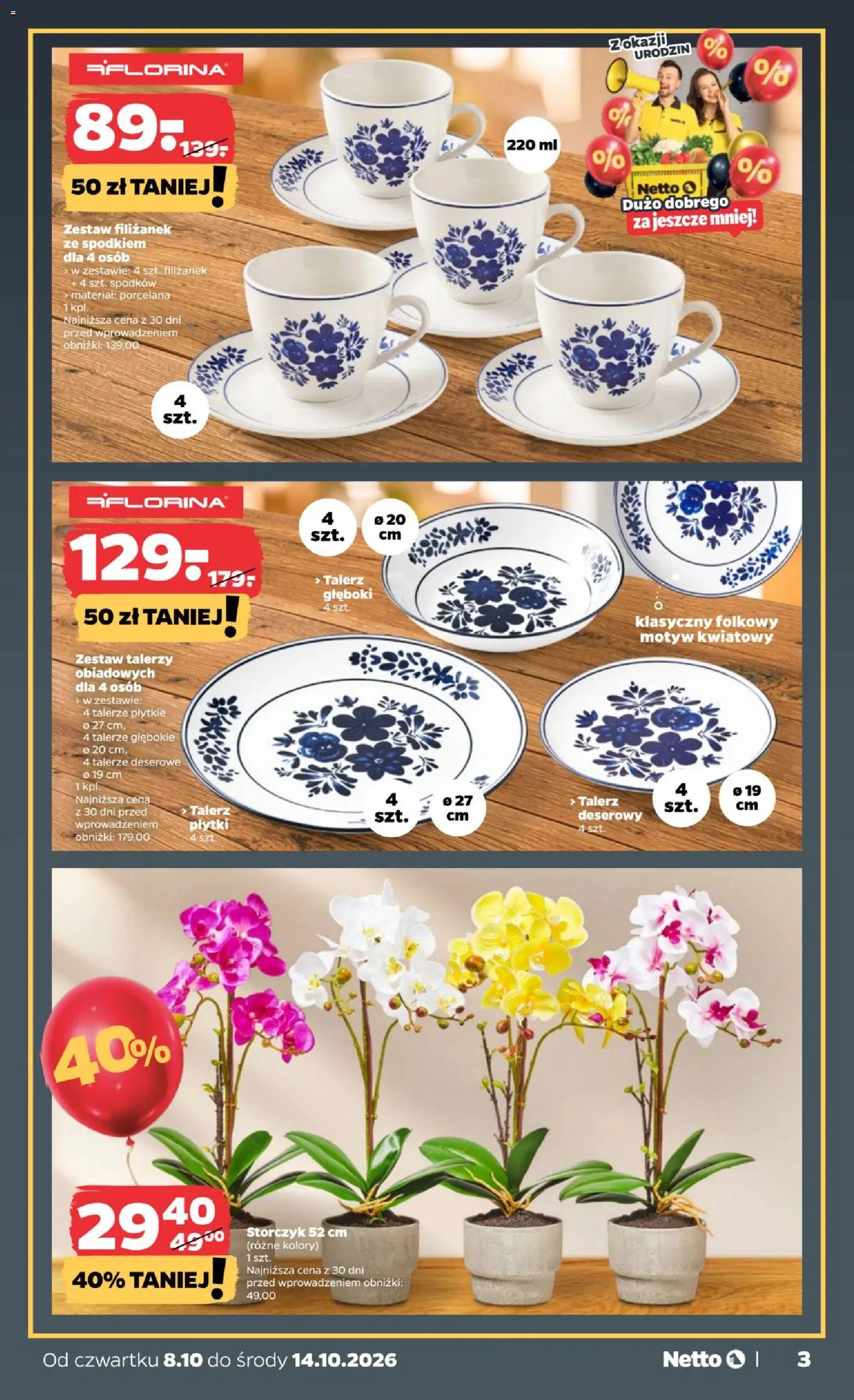 Netto gazetka od czwartku NonFood od 08.10.2026 | Strona: 3 | Produkty: Talerze, Płytki, Storczyk