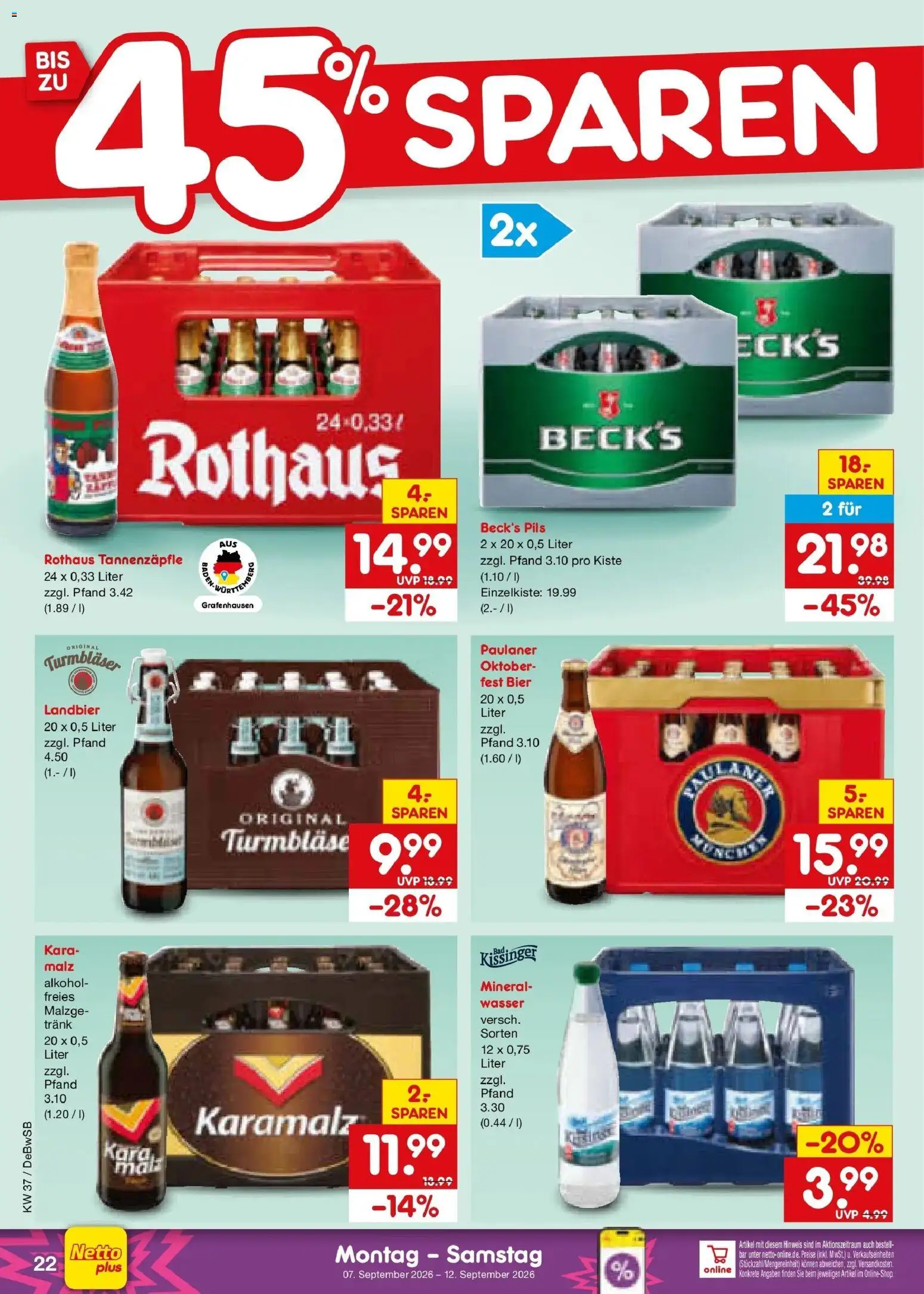 Netto Marken-Discount Prospekt Waiblingen-Bittenfeld – gültig ab 07.09.2026 | Seite: 32 | Produkte: Bier, Pils, Wasser, Alkohol