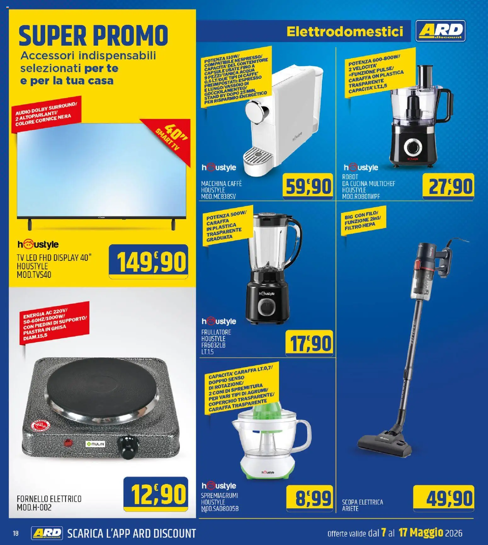 Volantino ARD Discount del 07.05.2026 | Pagina: 18 | Prodotti: smart TV, Acqua, TV, Fornello
