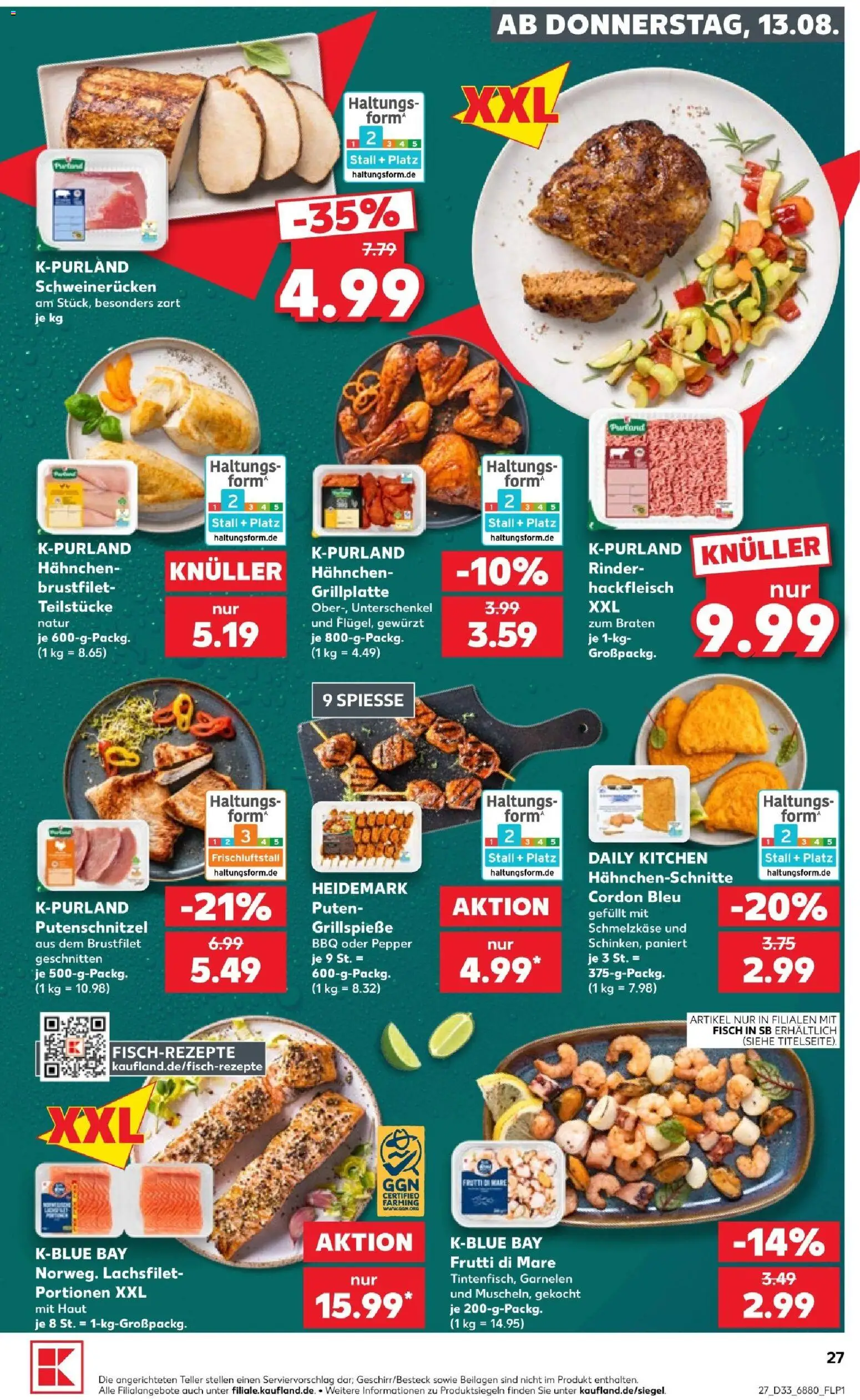 Kaufland Prospekt Völklingen – gültig ab 13.08.2026 | Seite: 27 | Produkte: Beilagen, Garnelen, Fisch, Schweinerucken