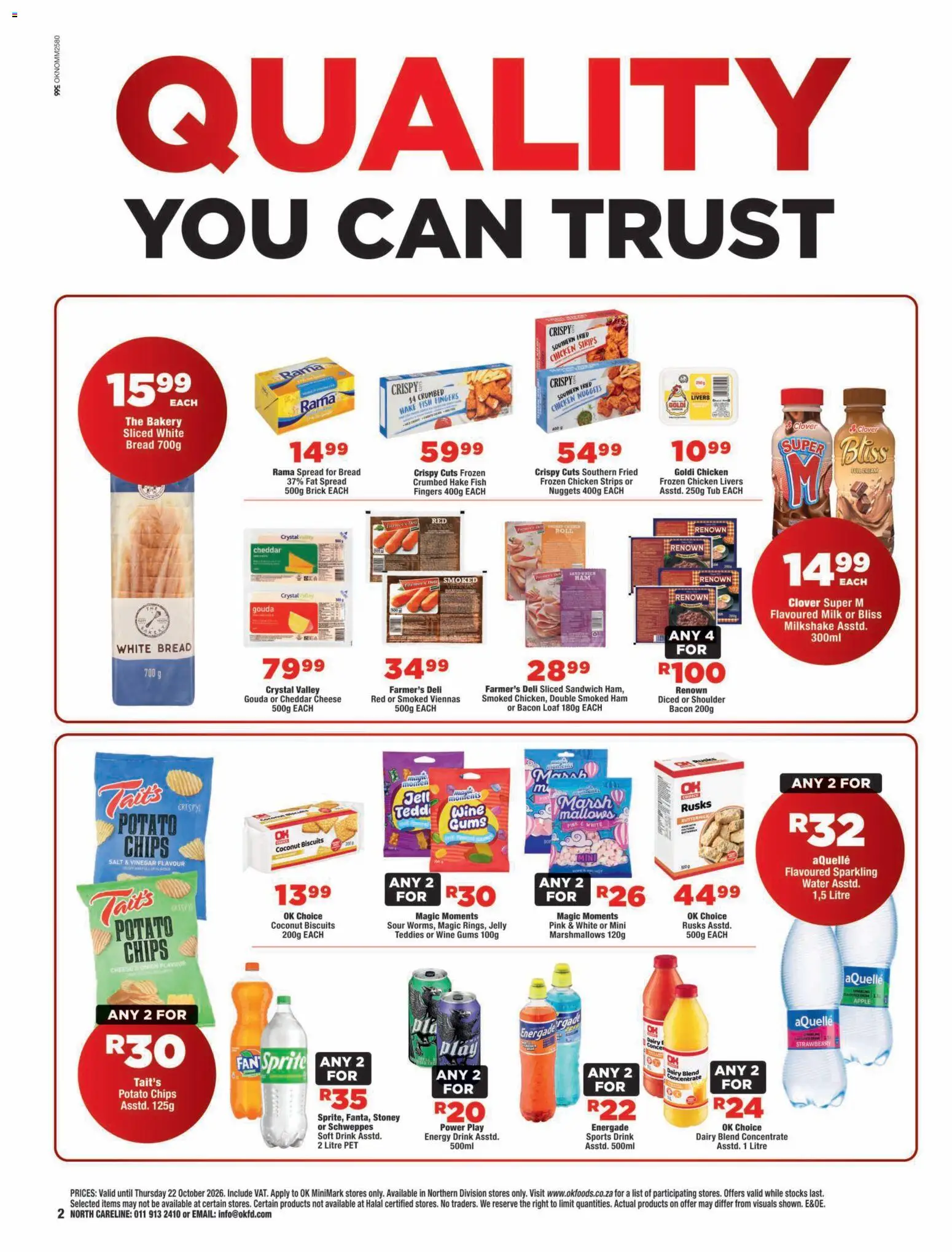 New OK Foods catalogue – valid from 14/10/2026 | Page: 2 | Products: Biscuits, Sprite, Chips, Fat spread