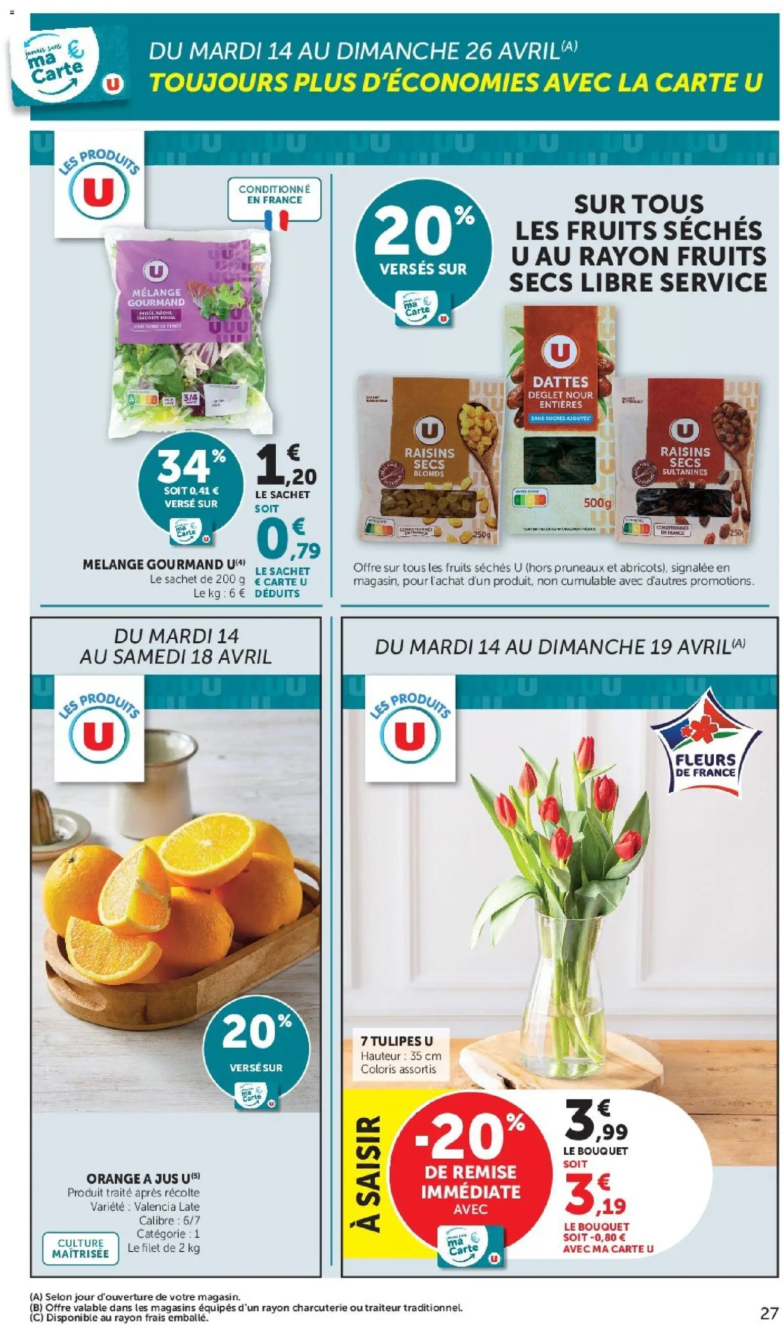 {H1} | Page: 27 | Produits: Orange a Jus, Raisins secs, Tulipes, Jus